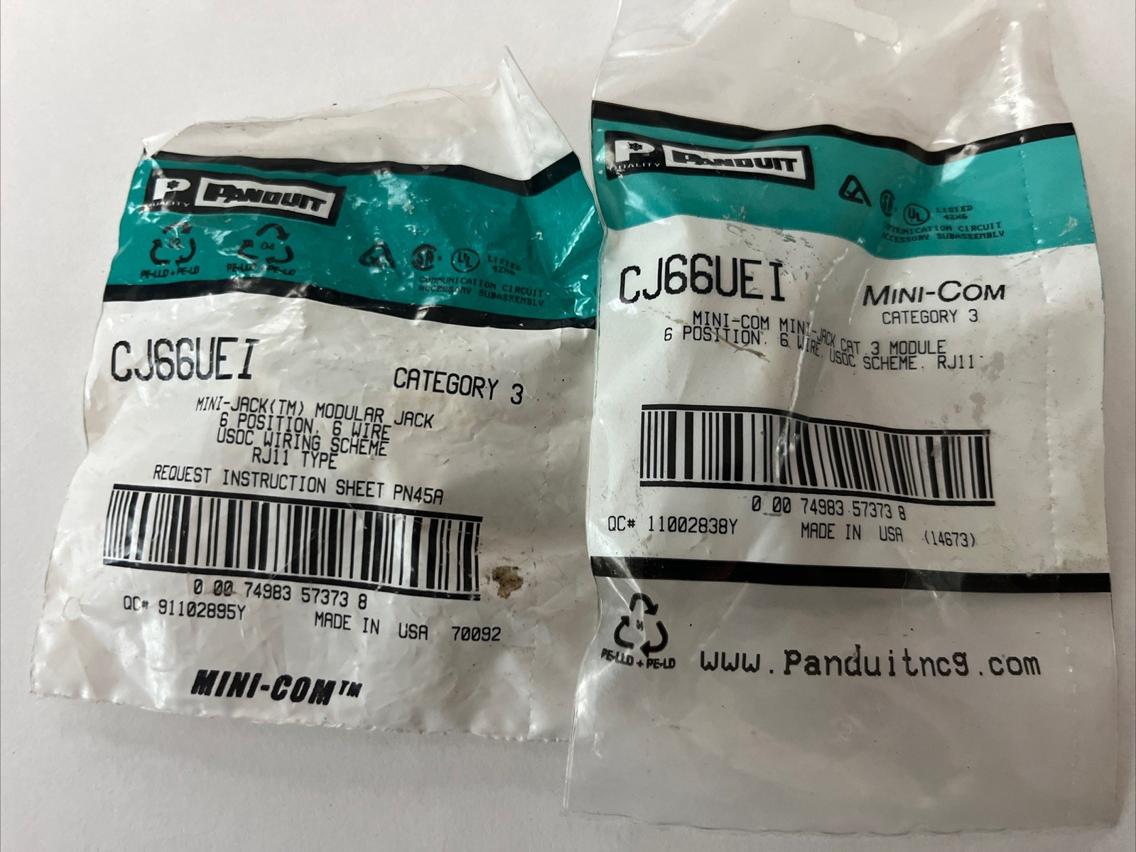 Panduit CJ66UEI Mini Com Modular Jack 6 Position Rj11 Type Lot Of 2