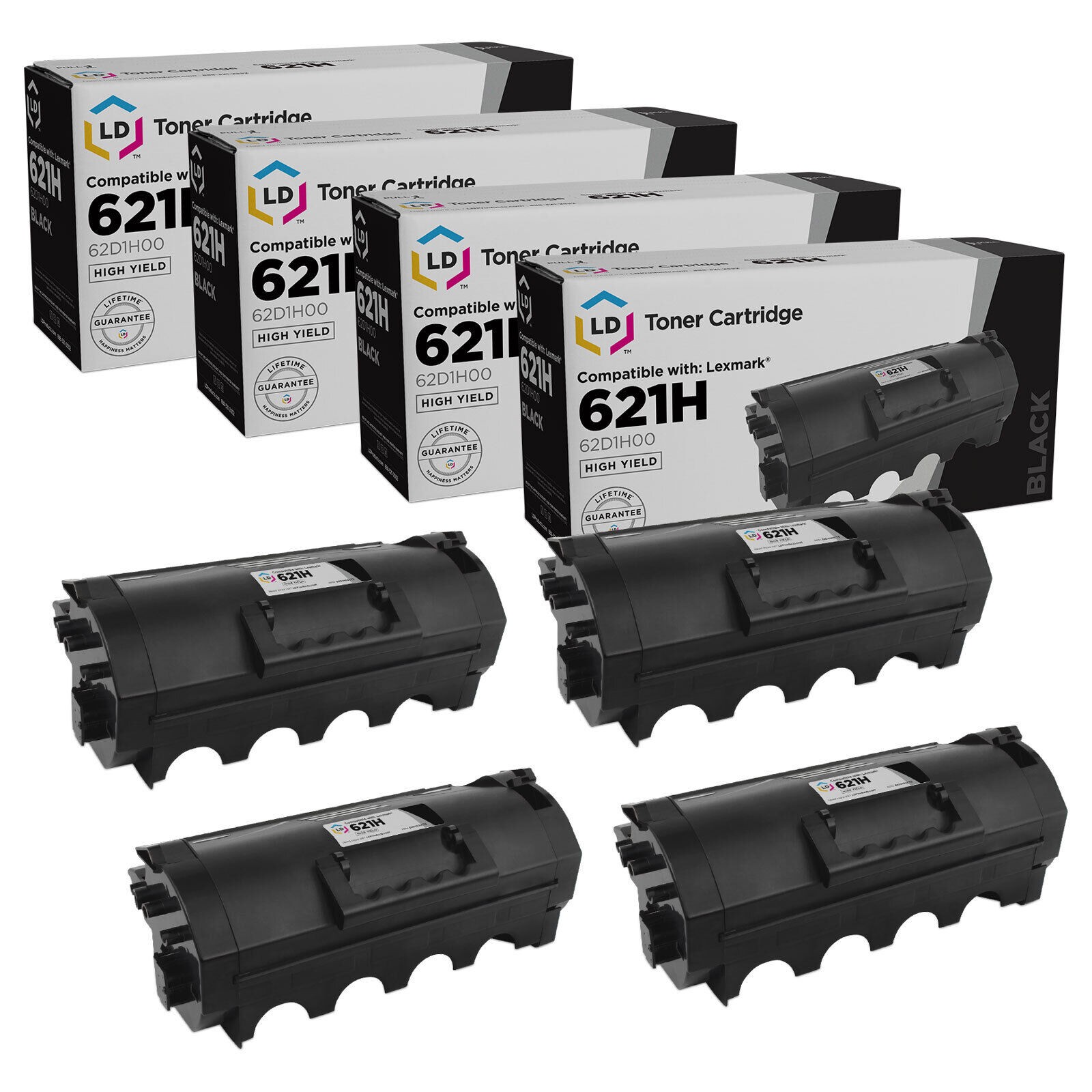 LD Compatible Lexmark 62D1H00 / 621H 4PK HY Black Laser Toner Cartridges