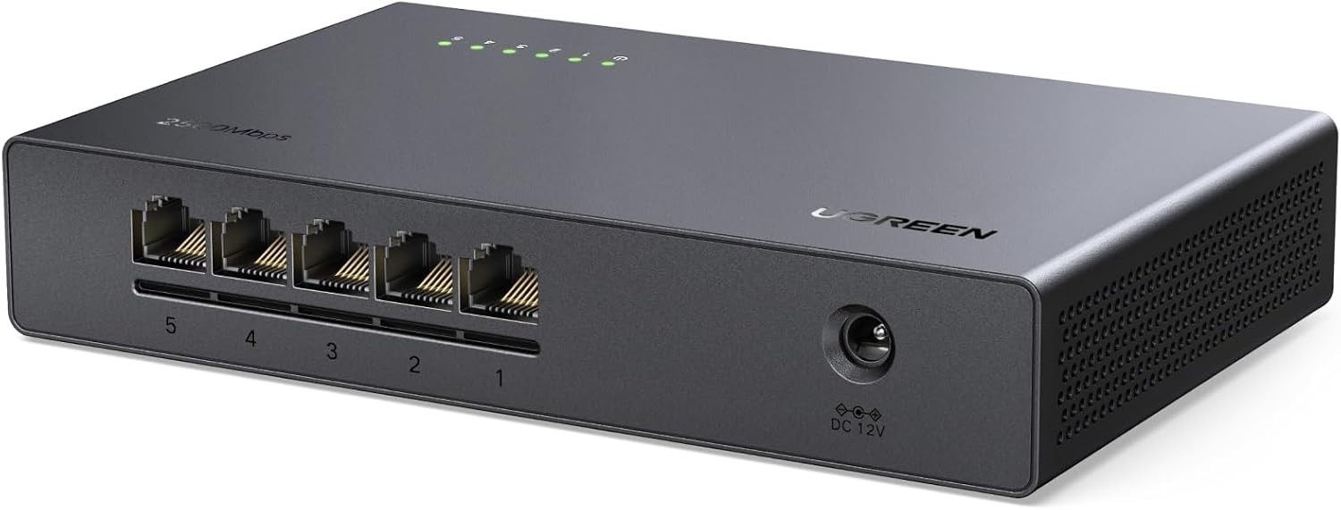 UGREEN 2.5Gb Switch, 5-Port Ethernet Switch, 5 x 2.5Gb Uplink, Plug & Play