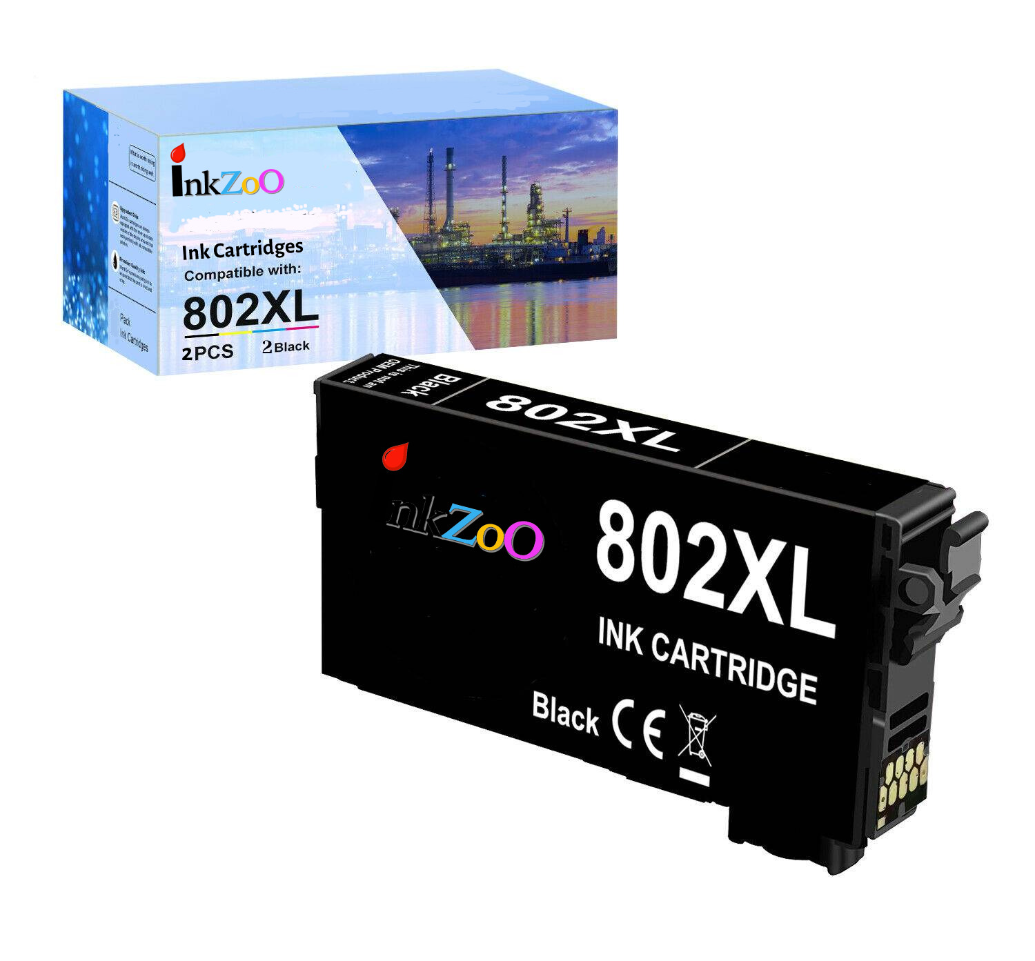2 PK 802XL 802 Black Ink Cartridge for EPSON WF-4730/4734/4740 EC4020/4030/4040