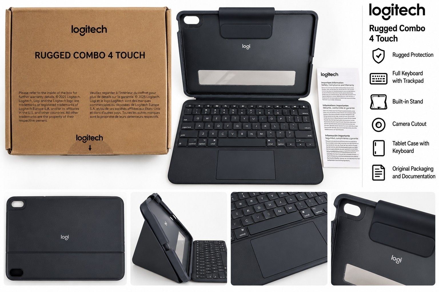 Logitech Rugged Combo 4 Touch YU0080 iPad Keyboard Case Trackpad Dark Blue