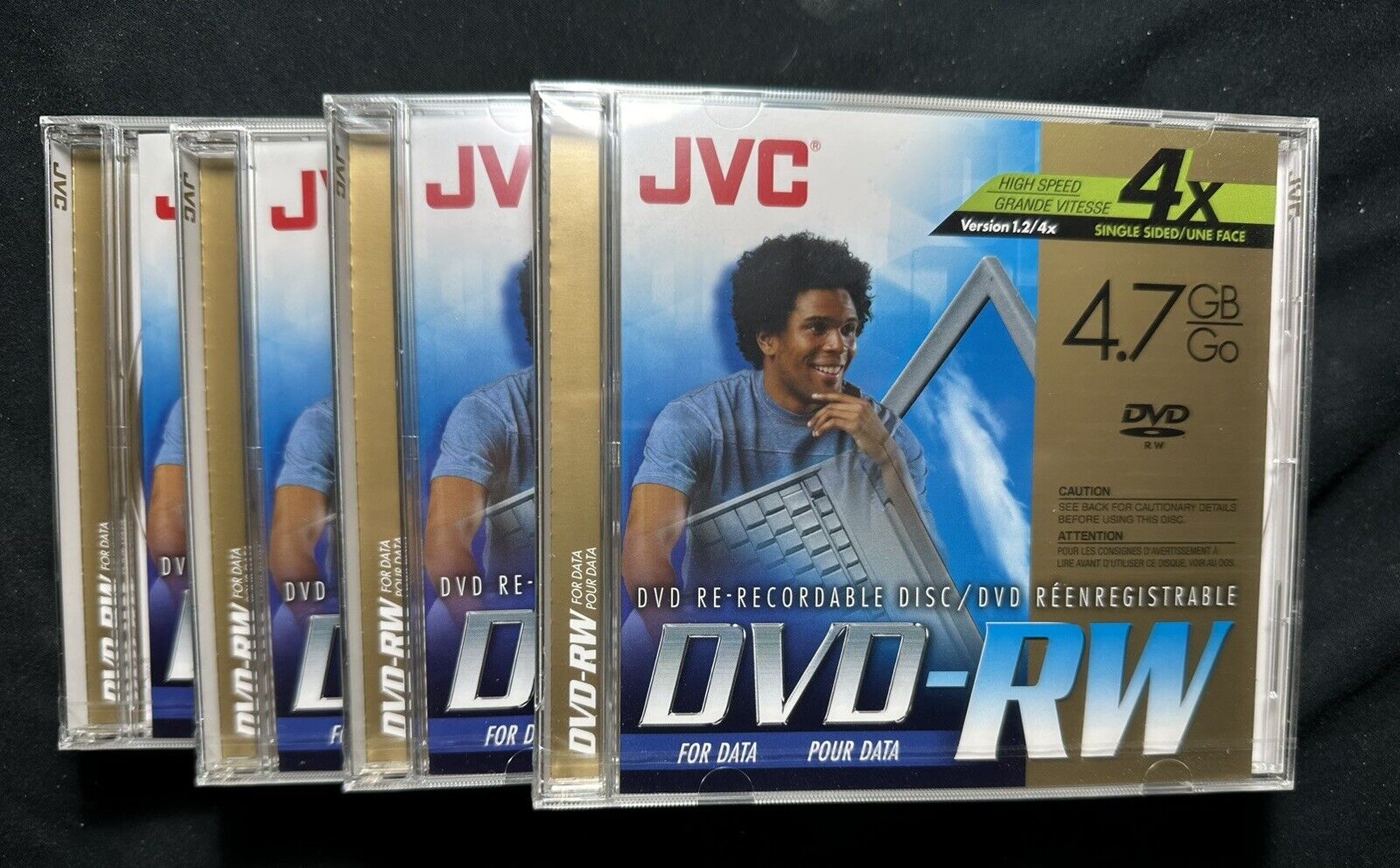 Brand New JVC DVD-RW 4-Pack High Speed 4X 4.7GB Data Disks - Factory Sealed