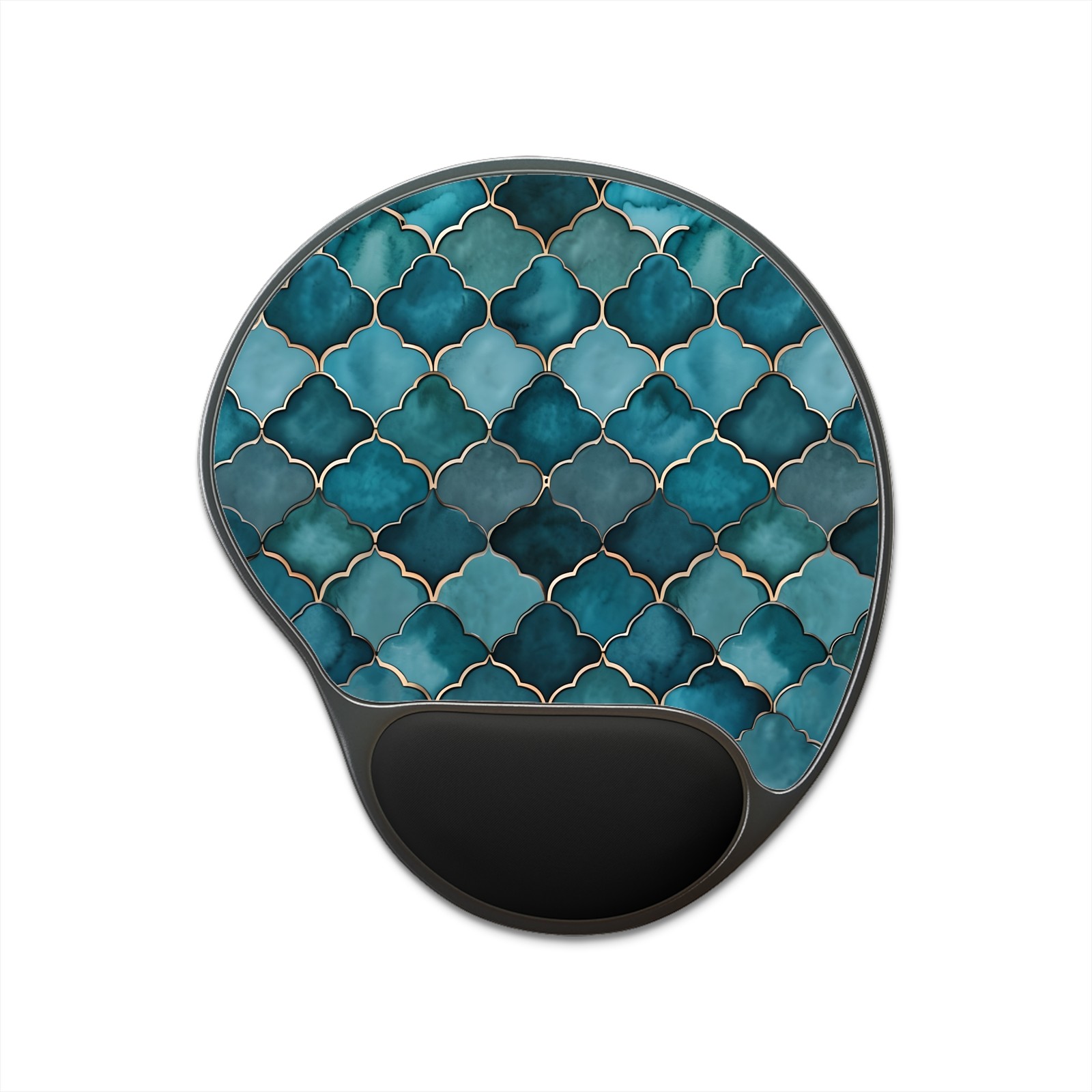 Teal Moroccan Tile Mouse Pad with Wrist Rest