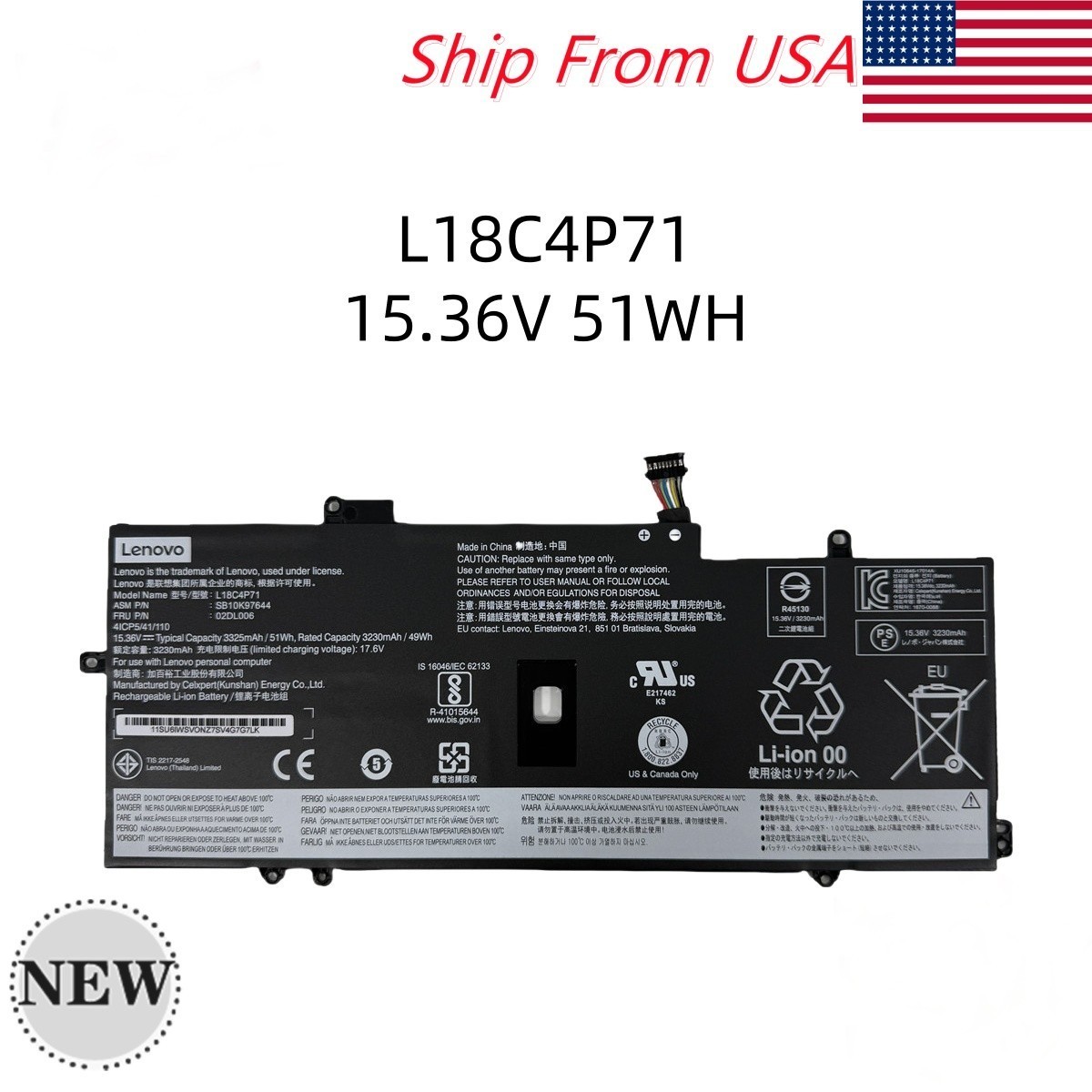 NEW Genuine OEM 51Wh Battery L18C4P71 For Lenovo ThinkPad X1 Carbon 7th/8th Gen