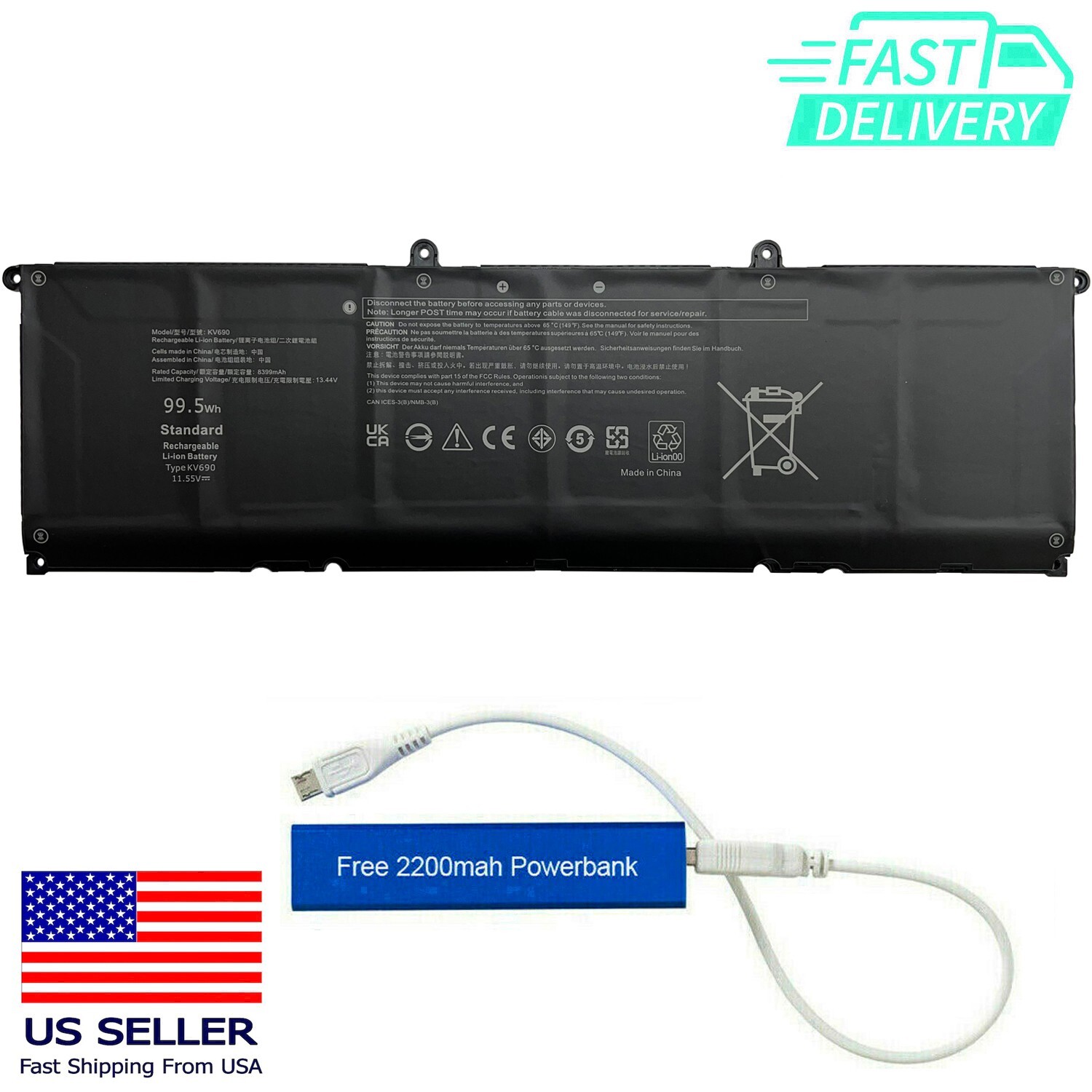 KV690 BATTERY FOR DELL PRECISION 5680 PRECISION 5690 11.55V 99.5WH 6D2HW N7KV9