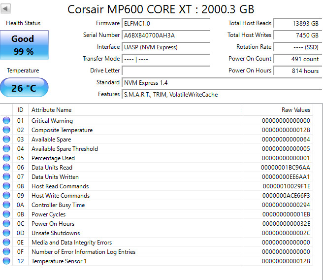 Corsair MP600 CORE XT 2TB M.2 2280 PCIe Gen4 x4 NVMe SSD CSSD-F2000GBMP600CXTR2