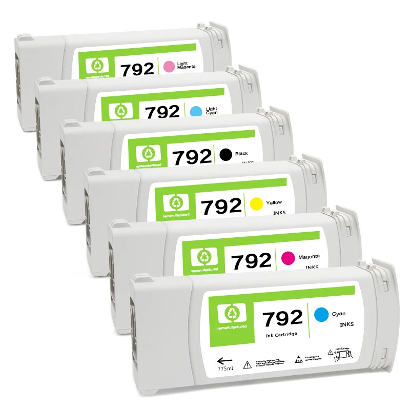 6pc Set HP792 Compatible Ink Cartridges Fits HP Designjet L26100 L26500 L28500