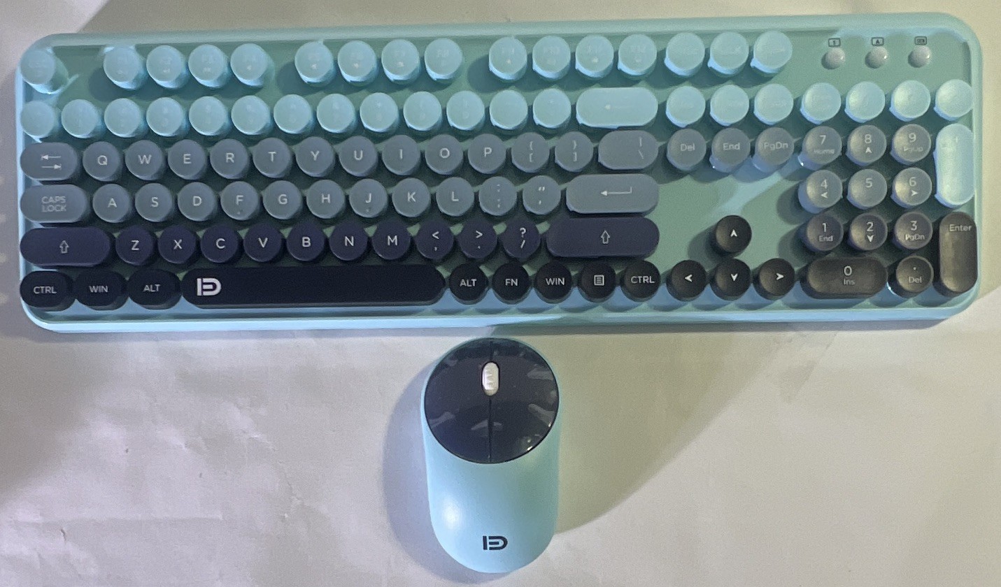 FD EK8870 Wireless Keyboard & Mouse Combo Blue QWERTY Full Size Numeric Keypad