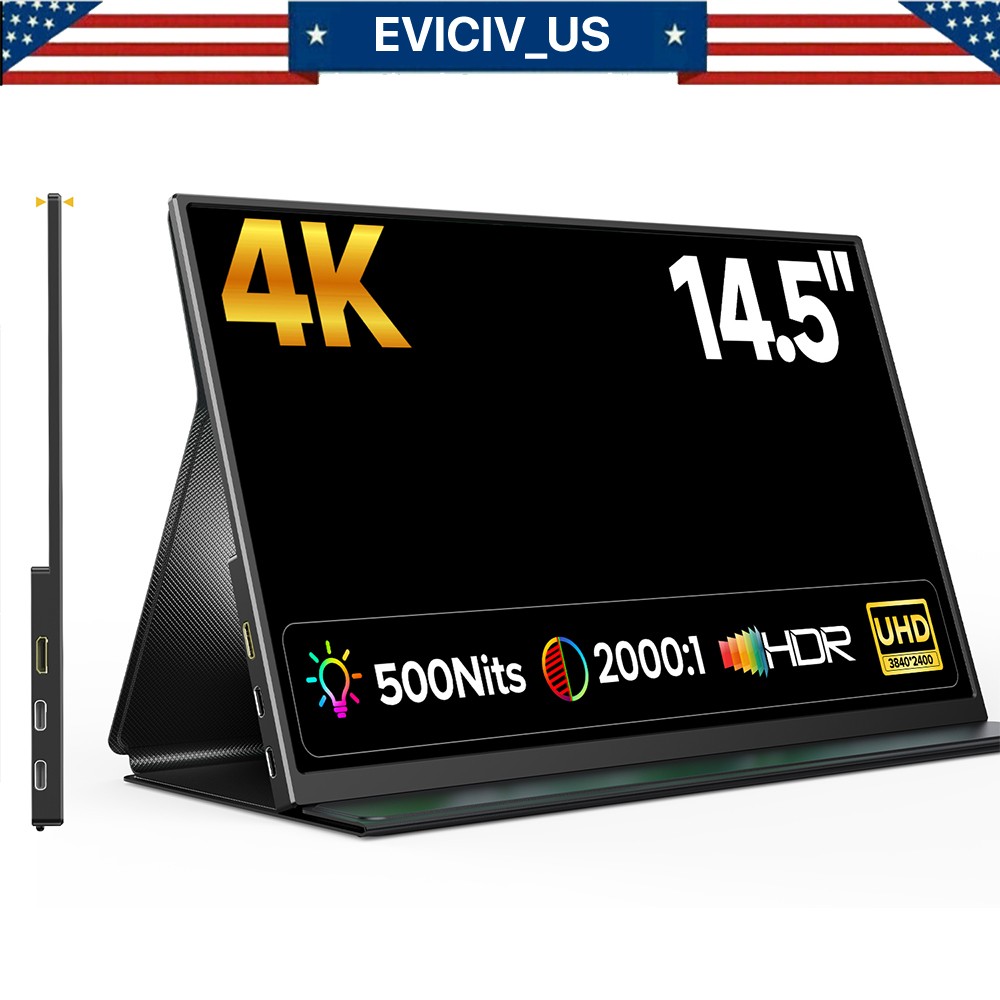 2025 14.5" 4K Portable Monitor Upgraded IPS HDR 2400P UHD Eye Care Screen USB C