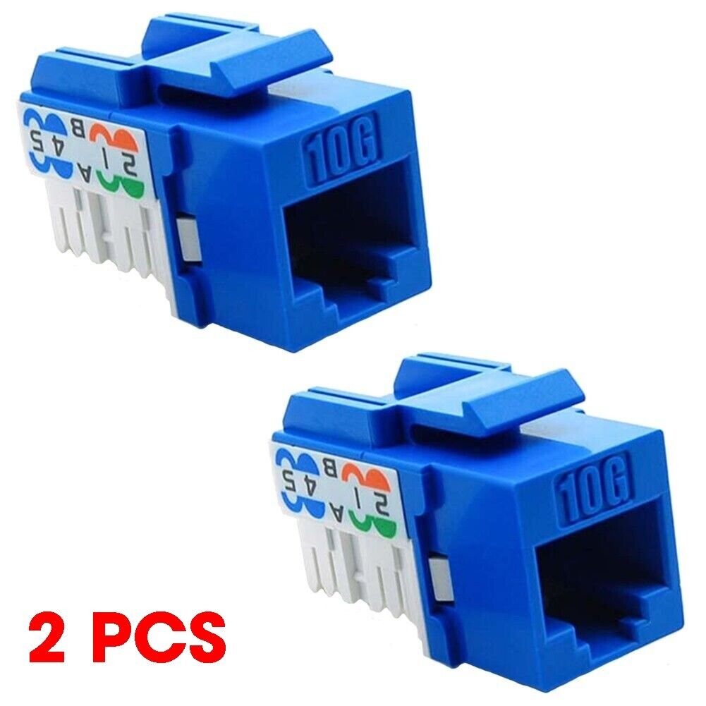 2x Cat6A RJ45 10Gbps Network LAN Ethernet Keystone Jack 110 Punch Down 8P8C Blue