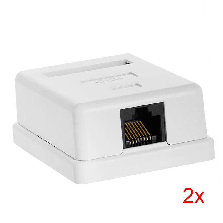 2pcs 1-Port Single-Port Cat6 RJ45 Ethernet Surface Mount Box w/ Keystone Jack 