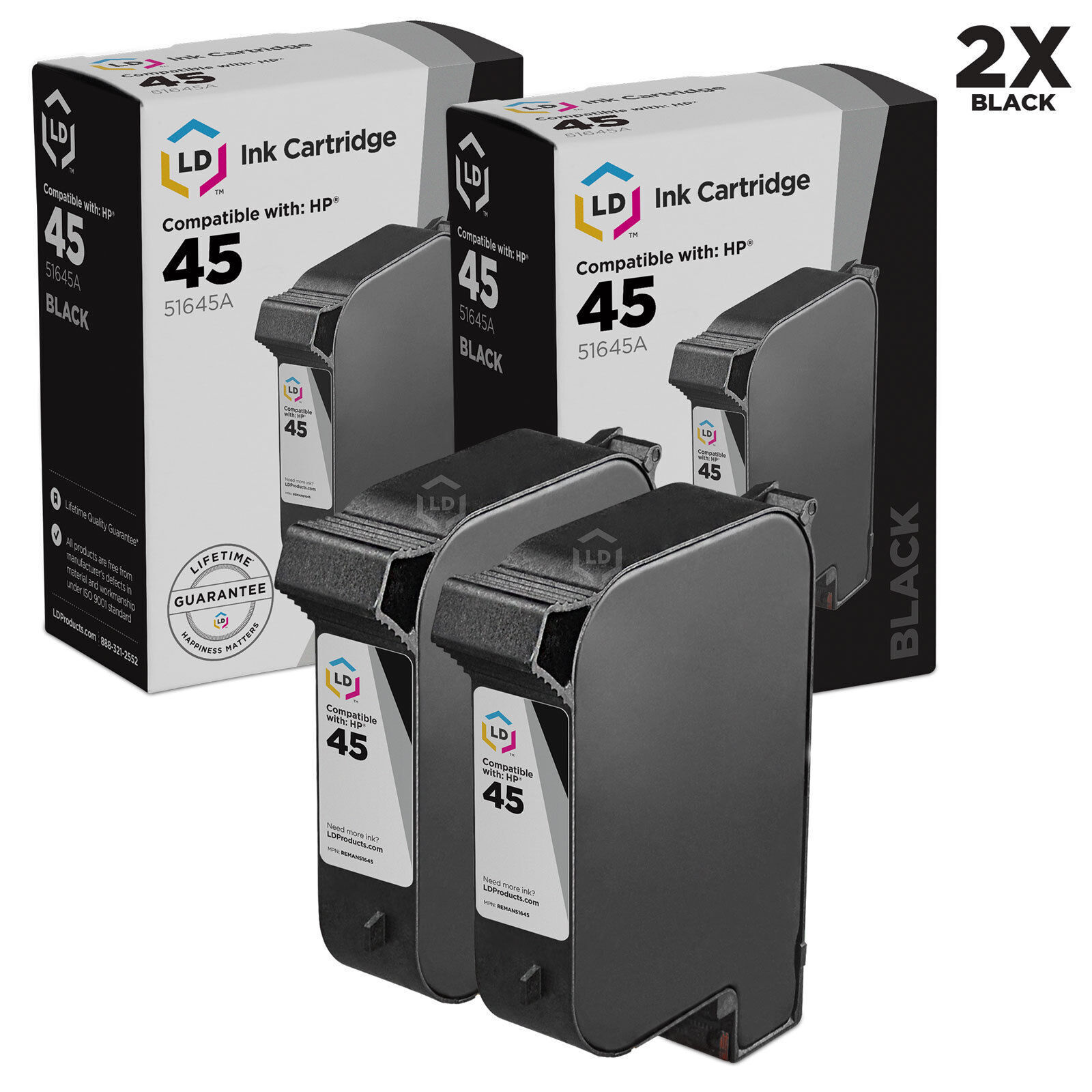 LD Products Remanufactured Replacement for HP 45 51645A Ink Cartridges 2-Pack