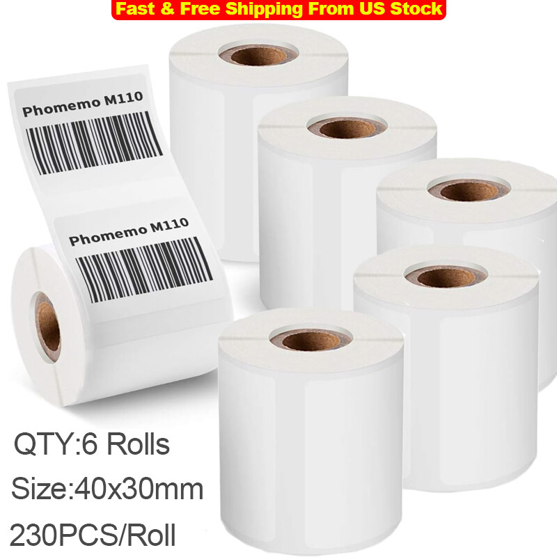 6 Rolls 40x30mm Sticker Label Self-Adhesive  Paper for Phomemo M110/M200 Printer