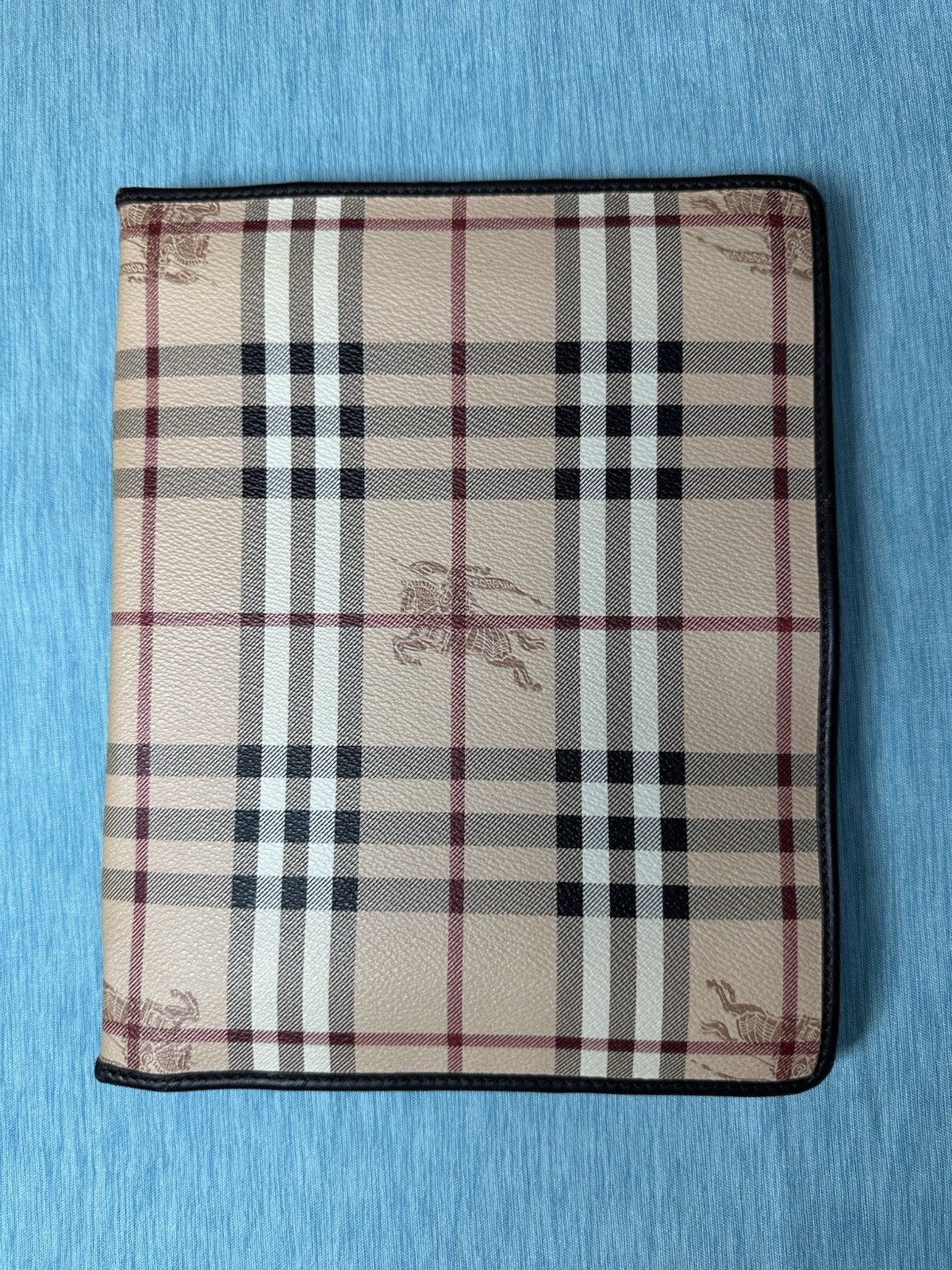 Burberry Haymarket Check Logo Canvas Coated  Leather Trim  Ipad Case
