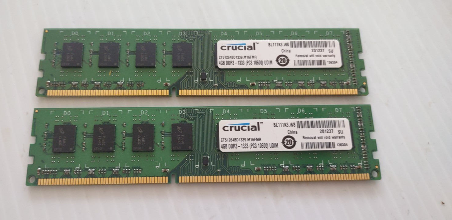 CRUCIAL 8GB (2x4GB) PC3-10600U DDR3 Desktop Memory RAM