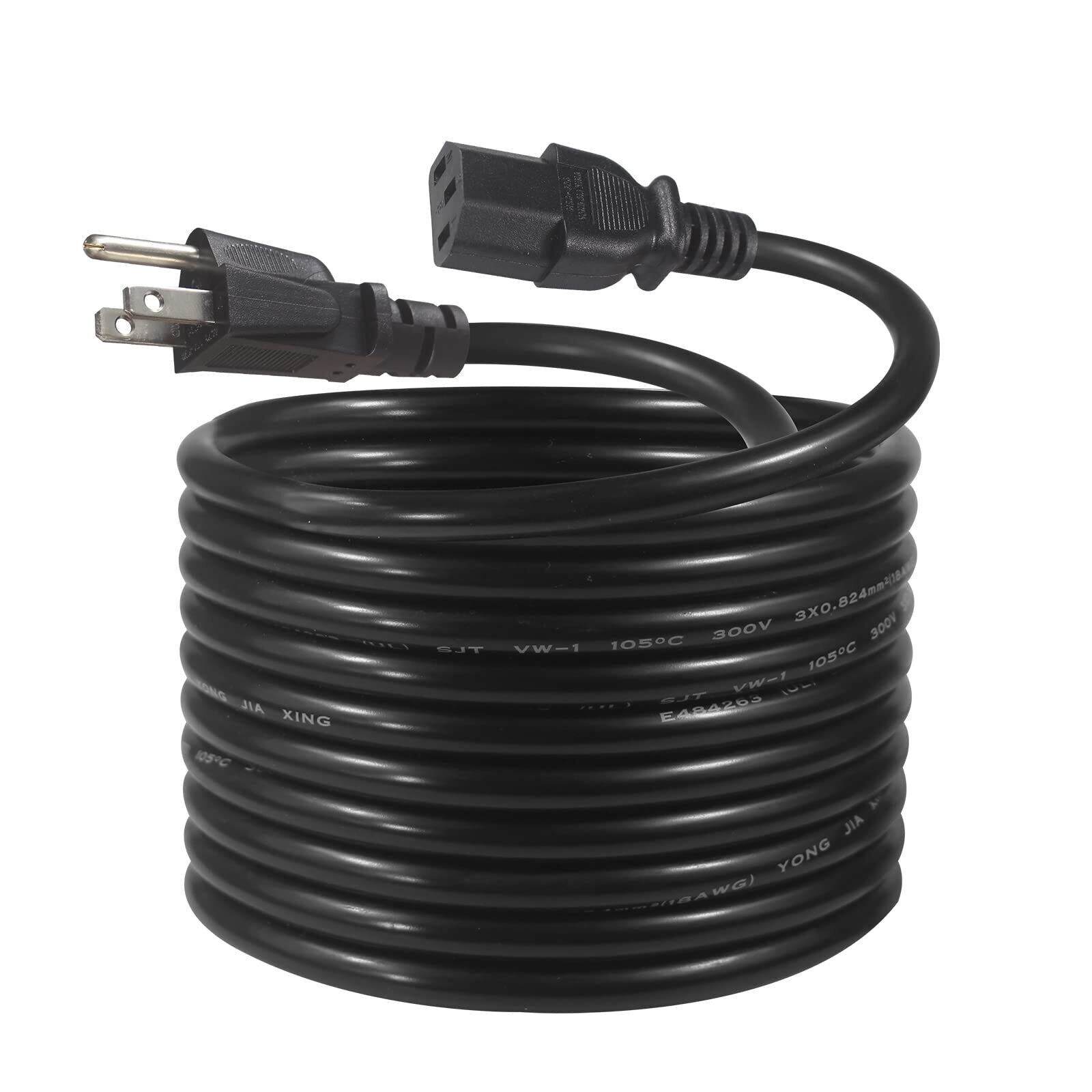 12FT Computer Monitor Replacement Power Cord -Black Long Standard PC Replace ...