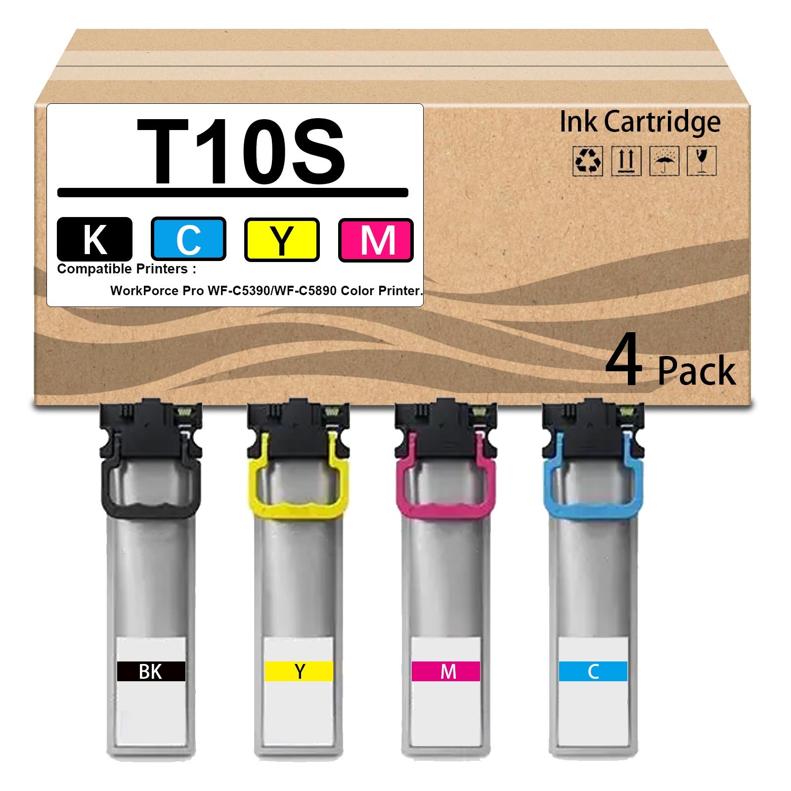 4  Pack T10S Ink Cartridges Use for Printers Work Porce Pro WF-C5390/WF-C5890 .