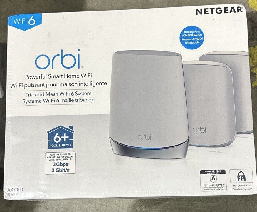 NETGEAR Orbi Whole Home Tri-Band Mesh WiFi 6 System Router with 2 Satellites