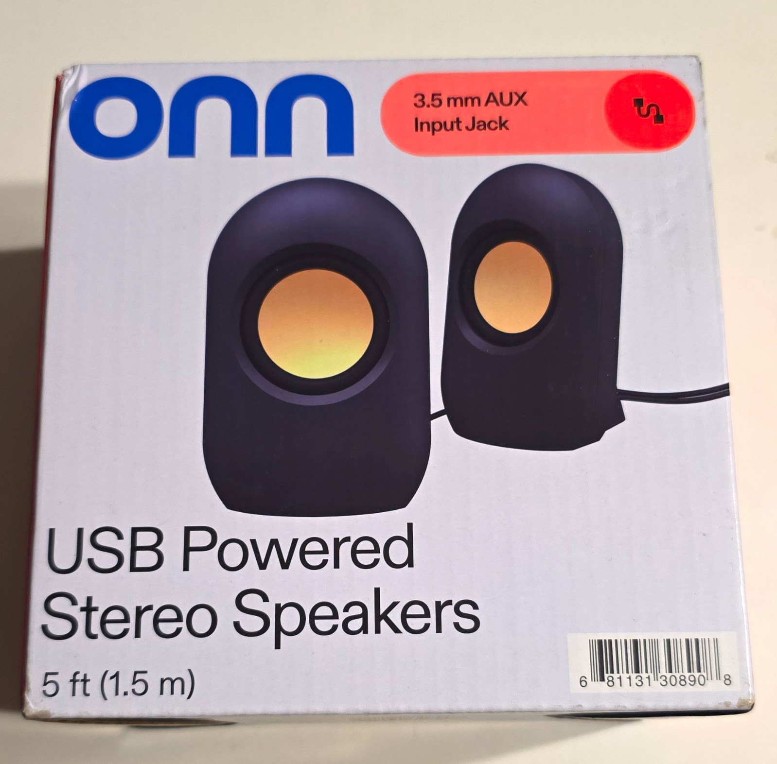 onn 2.0 USB Powered Computer Speakers 3.5mm Volume Control Black 30890