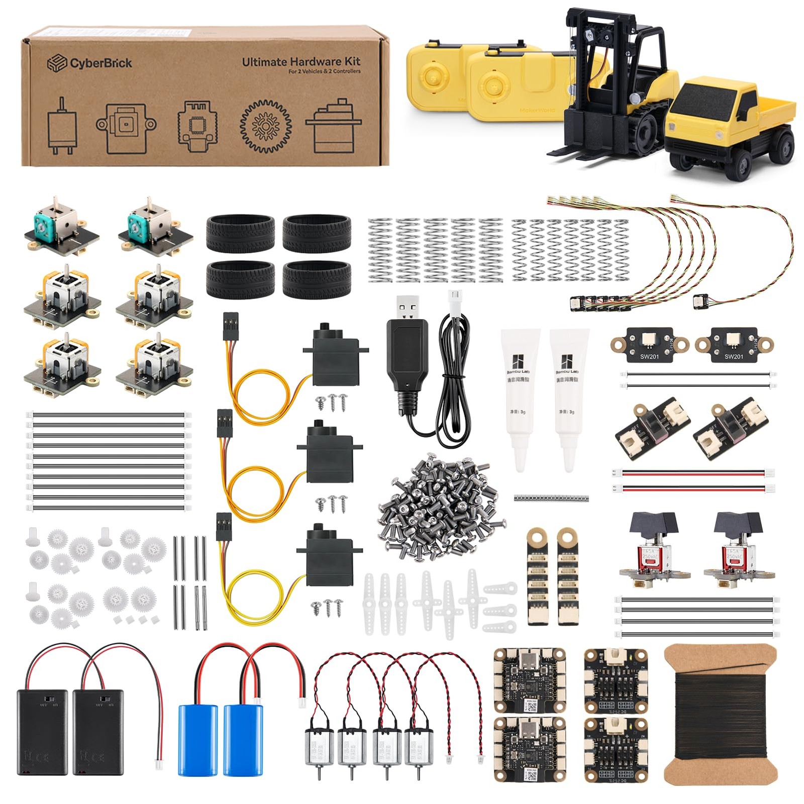 Makerworld CyberBrick Ultimate Hardware Kit ZK003 (2 Vehicle,2 Remote),3D Pri...
