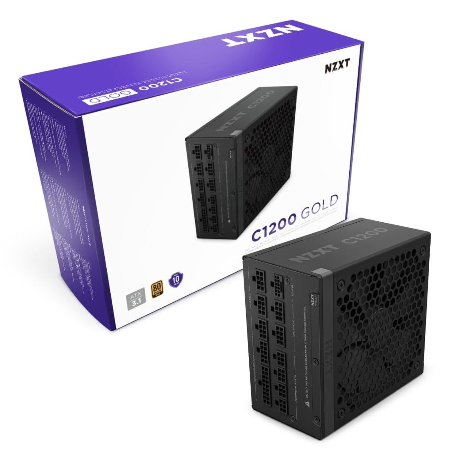 NZXT C1200 Gold ATX 3.1 - Fully Modular Low-Noise PC Gaming Power Supply - 12...