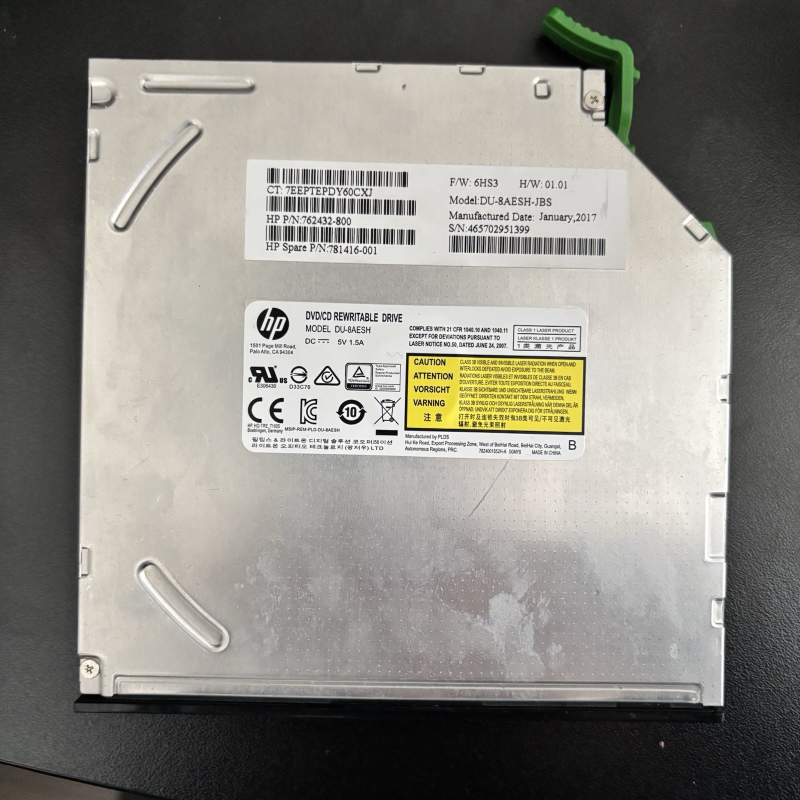 Genuine HP DU-8AESH CD DVD±RW SATA Optical Drive + Bezel 762432-800