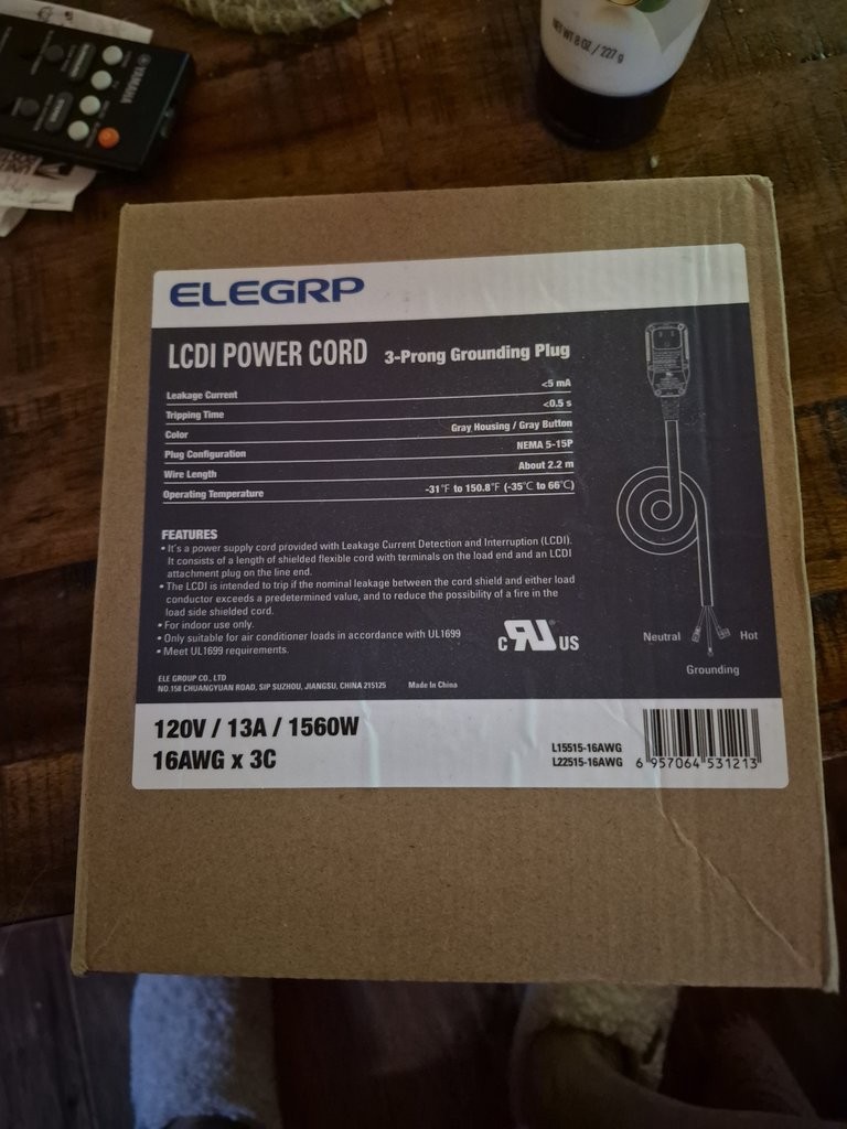 ELEGRP LCDI Power Cord 3-Prong Grounding Plug