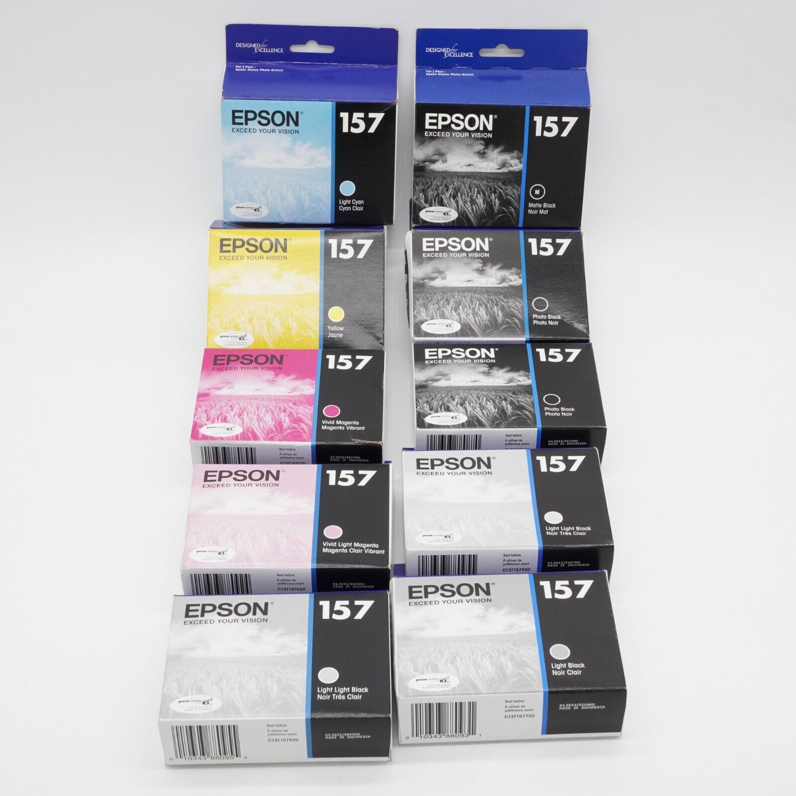 2020-2024 Genuine Epson T157 inks 157 Lot of 10 New Sealed For R3000