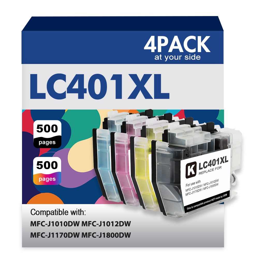 4pk LC401XL Ink Cartridges for LC401 MFC-J1010DW MFC-J1012DW MFC-J1800DW J1170DW