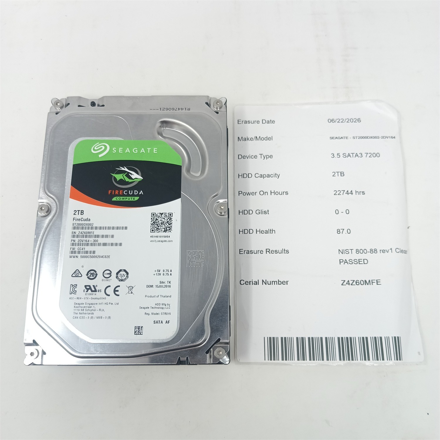 Seagate FireCuda ST2000DX002 2TB 3.5" SATA III SSHD Hybrid Hard Drive - Tested