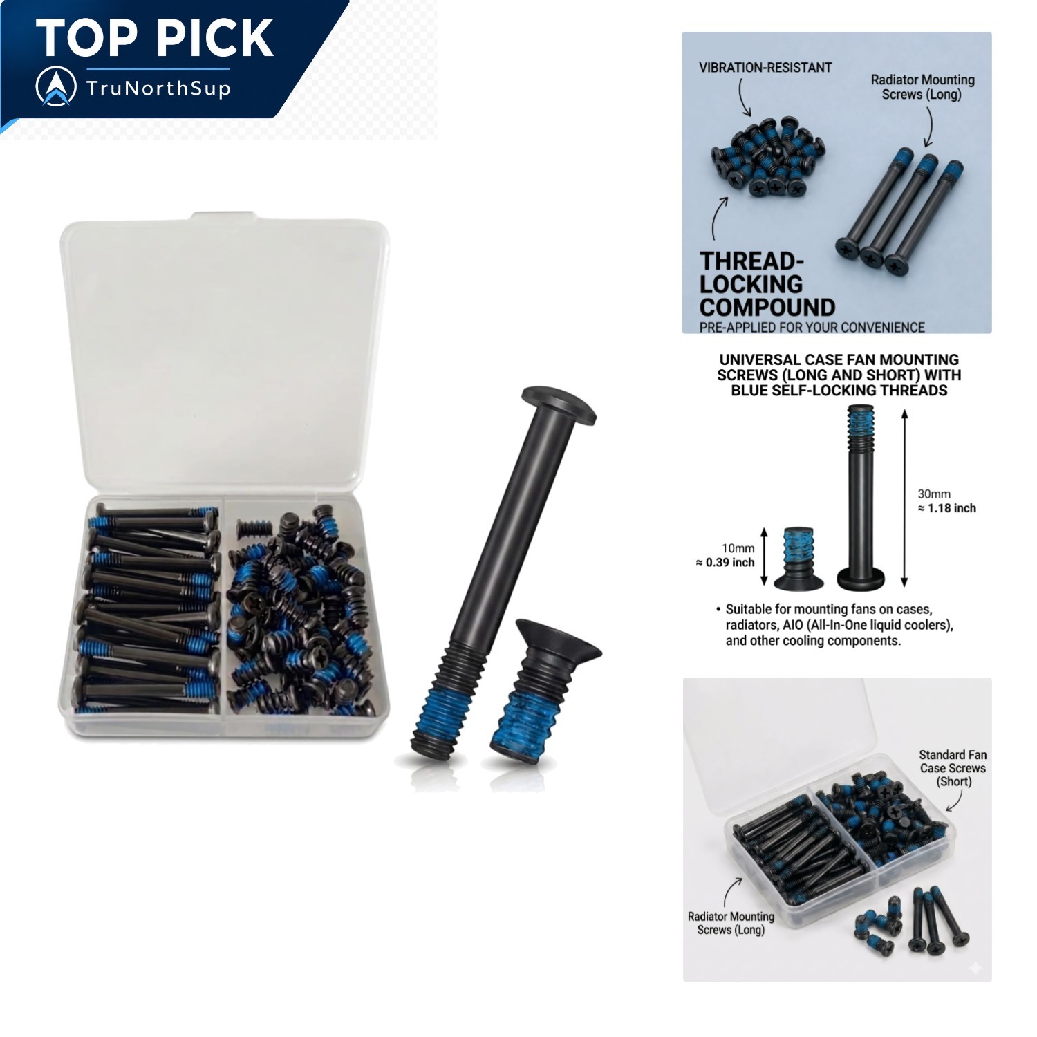 80pcs PC Fan Screw Kit Black Carbon Steel with Blue Nylon Lock for Radiators ...