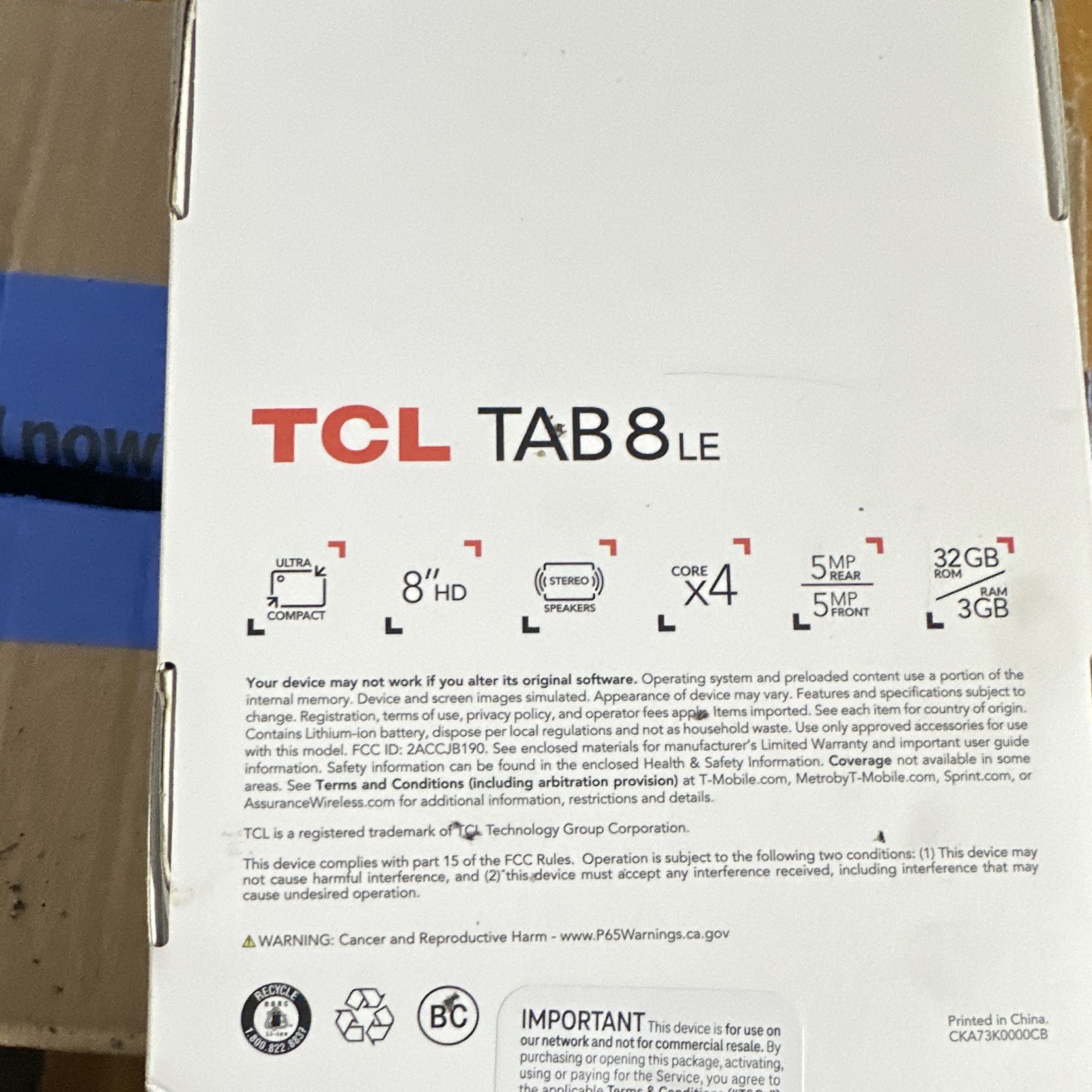 TCL TAB 8 LE 8in HD Tablet 32GB 3GB Quad Core Wi‑Fi+5G T‑Mobile Black