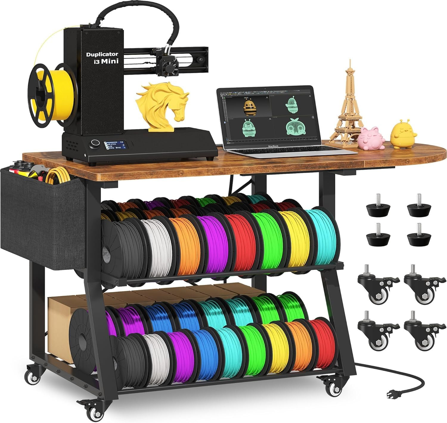 3D Printer Stand with Foldable Desktop & Fabric Drawer – Compact Rolling 3-Tier