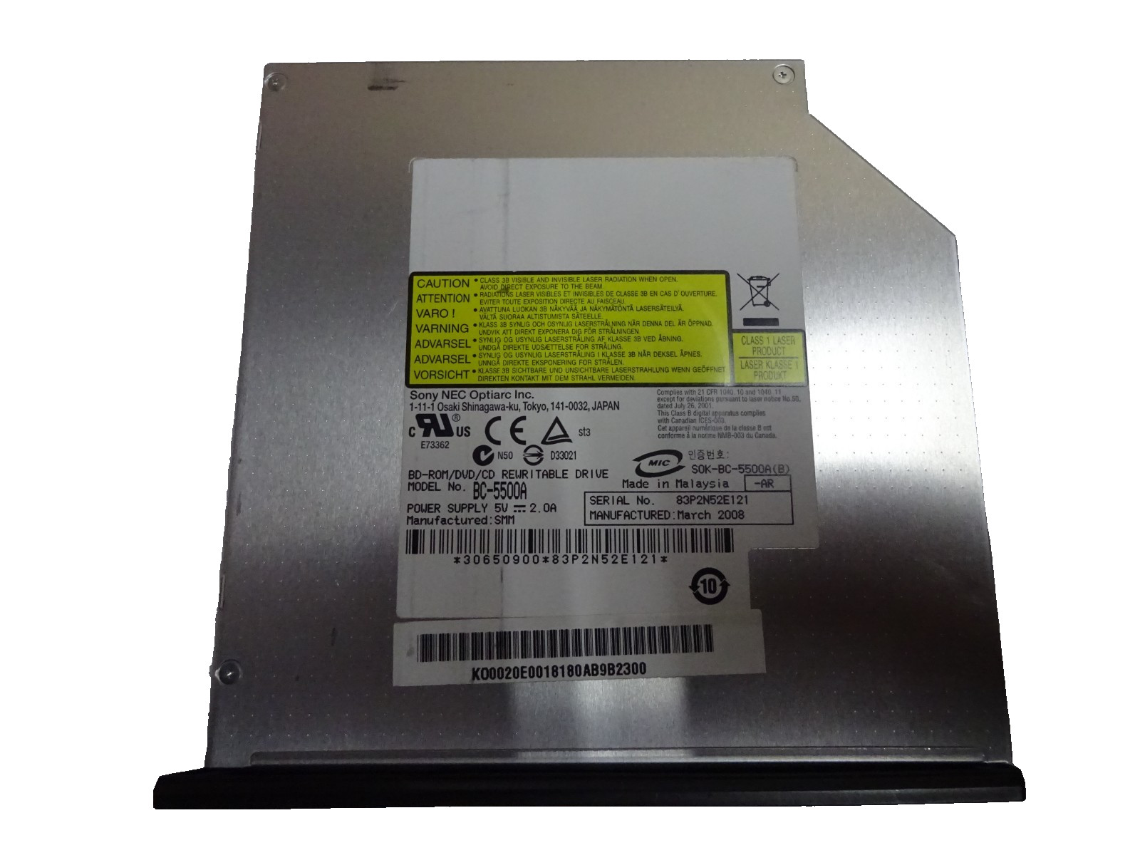 SONY BC-5500A***BLU-RAY DISC / CD / DVD*DRIVE NOTEBOOK IDE DRIVE***#NLW1003