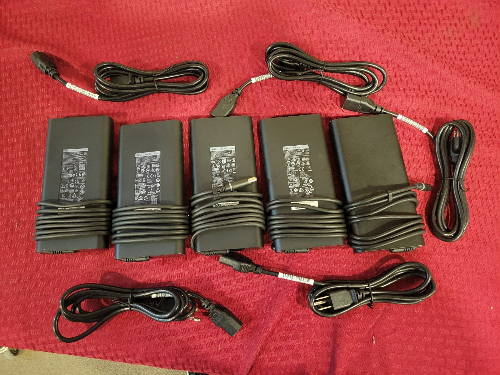 LOT OF 5 GENUINE DELL 240 WATT AC ADATPER SLIM 7.4MM WITH POWER CABLE