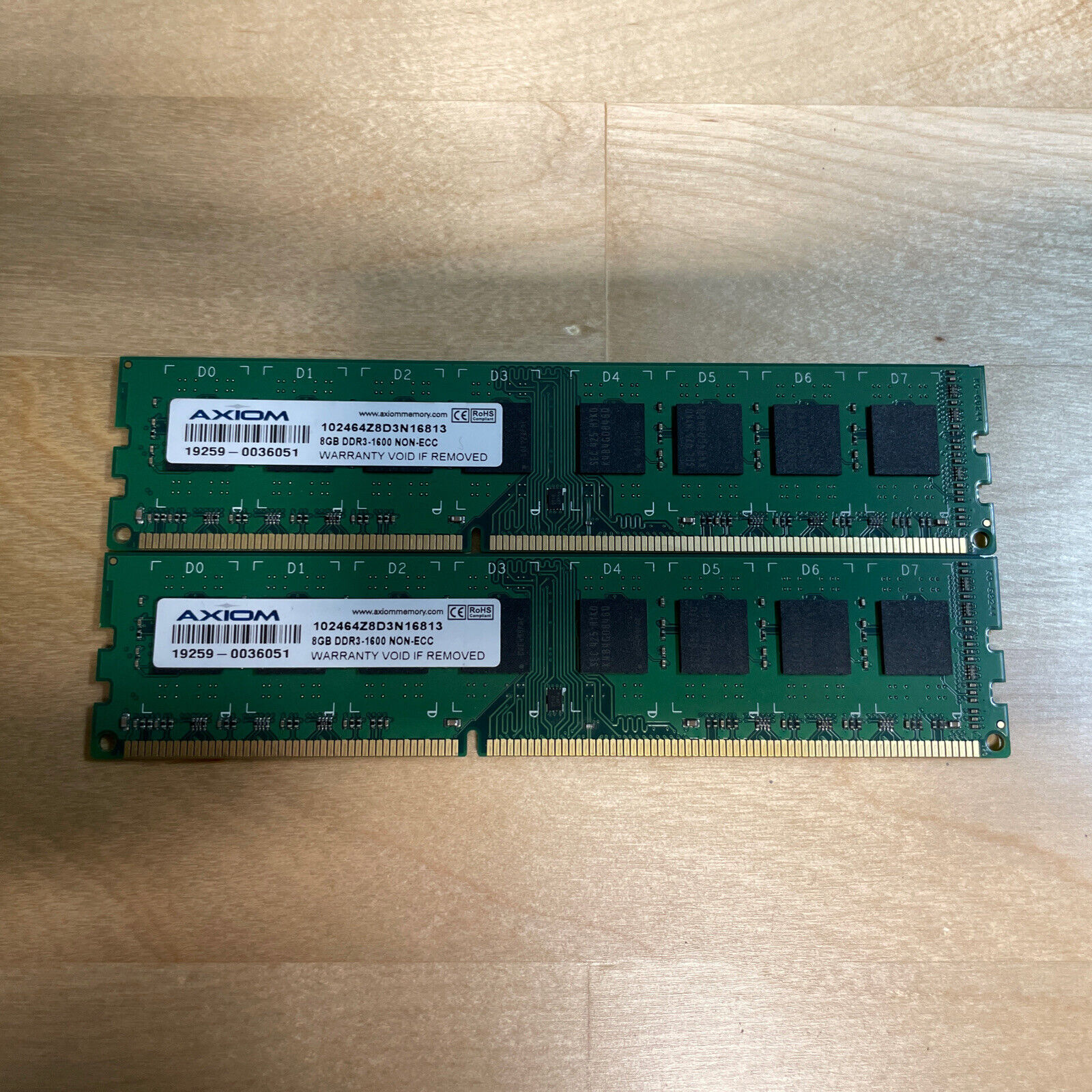 Lot of 2 8GB DDR3 PC3 DESKTOP MEMORY AXIOM 8GB DDR3-1600 NON-ECC 10246Z8D3N16813