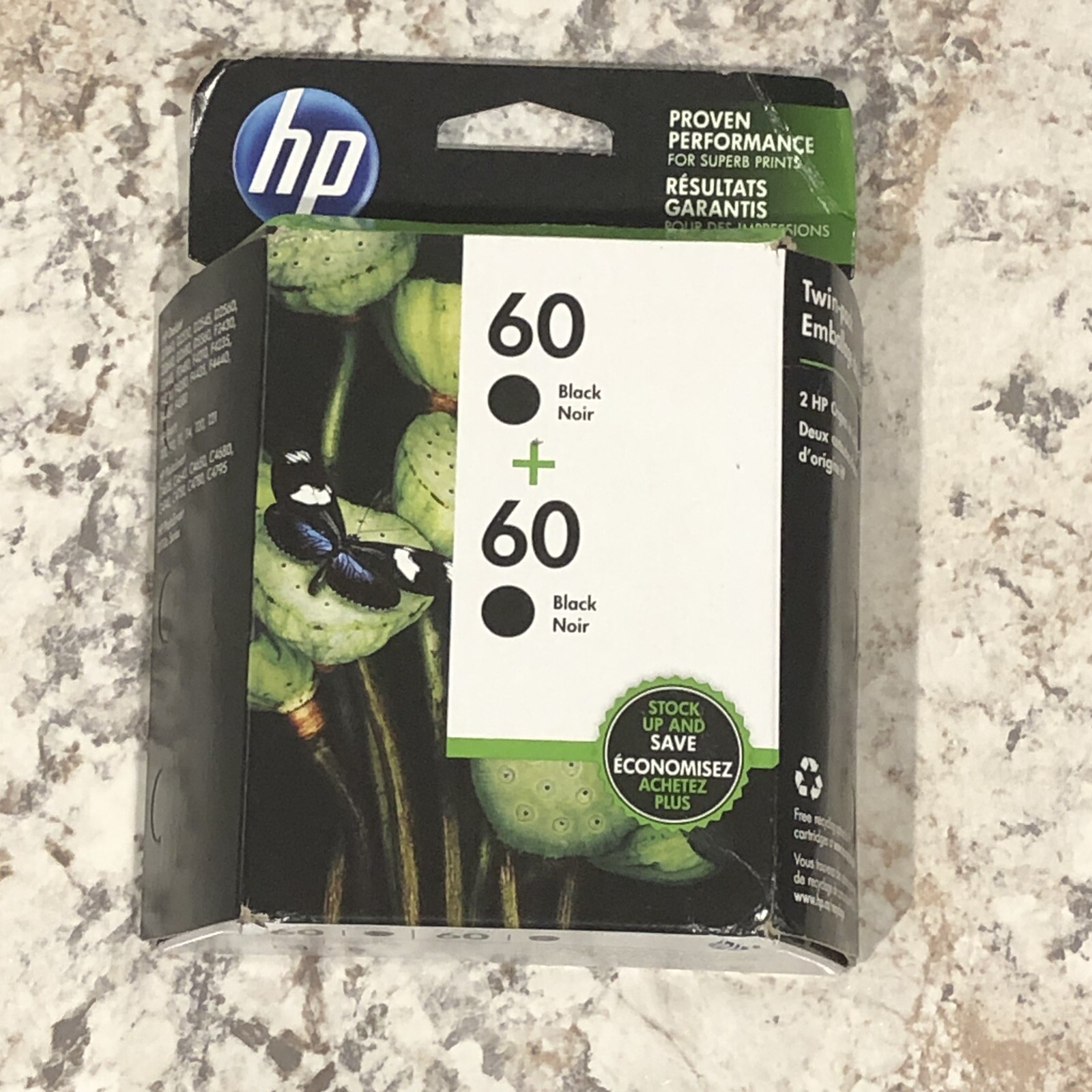 Hp 60 Black Ink Twin Pack New In Box Exp. 05/2020