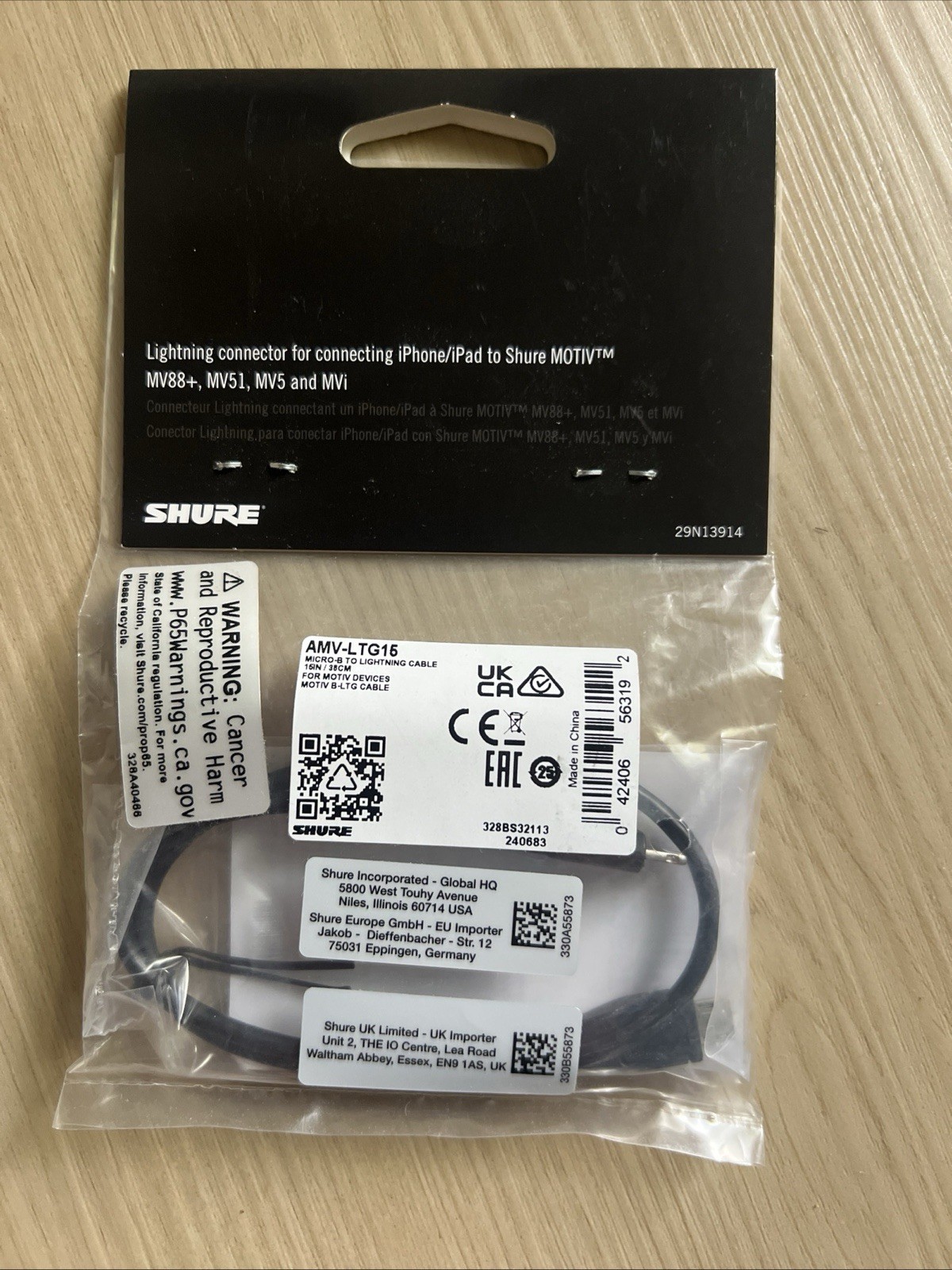 Shure AMV-LTG15 Lightning Cable for MOTIV MV88+ Video Kit (15")