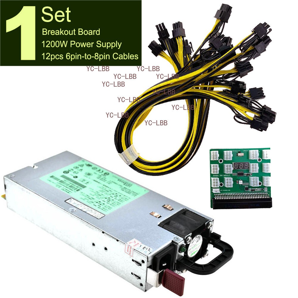 DPS-1200FB A 1200W PSU Power Supply + Breakout Board + 12pcs 6pin-to-8pin Cables