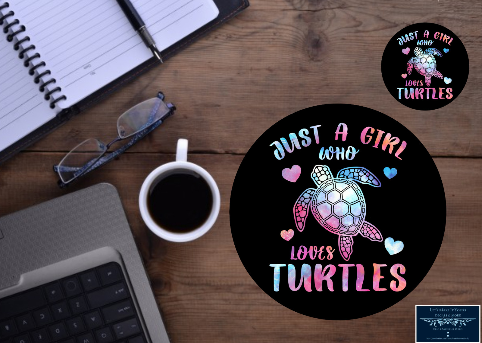 JUST A GIRL WHO LOVES TURTLES MOUSEPAD & DRINK COASTER 2 pc OFFICE GIFT SET