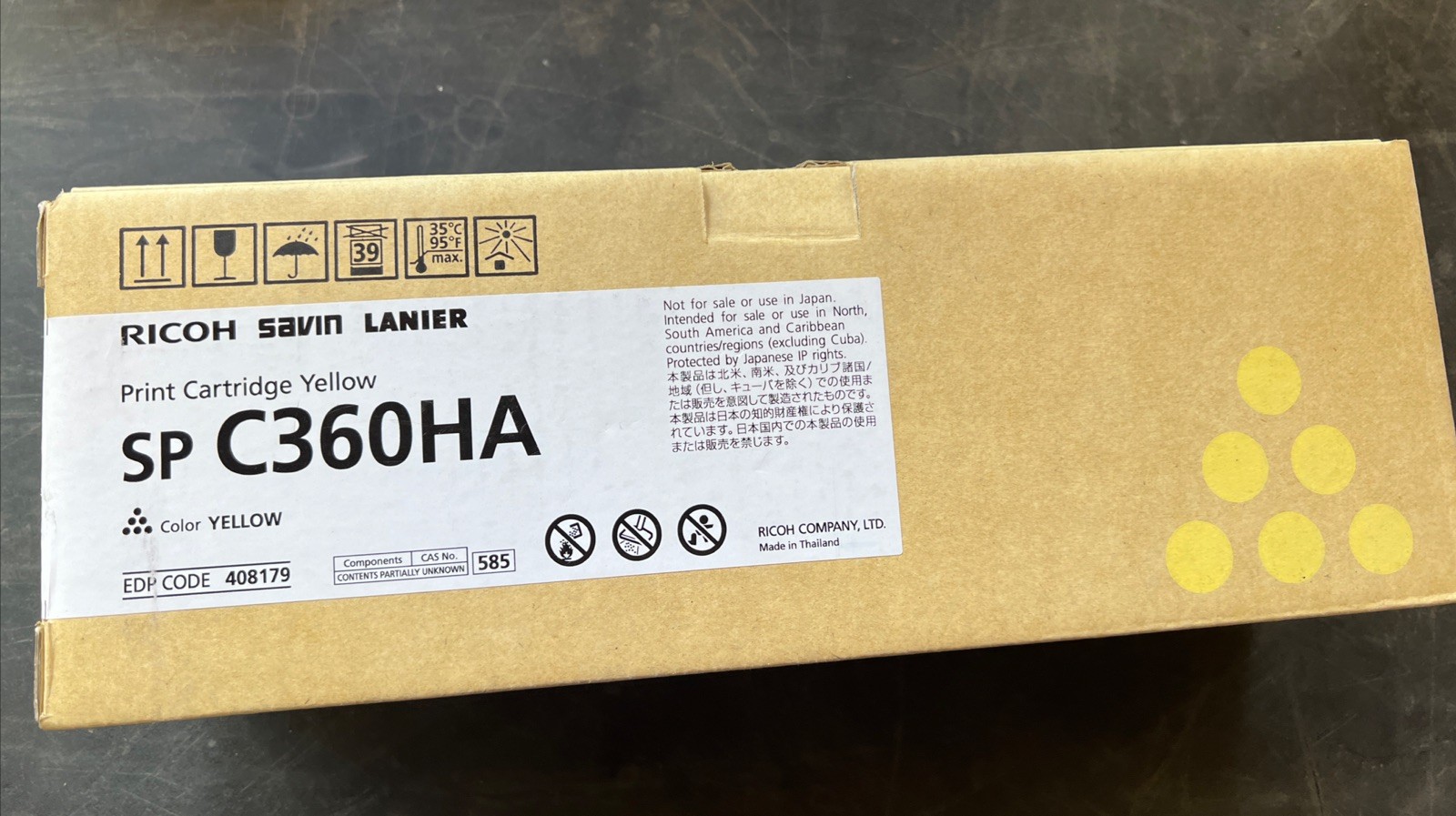 Genuine OEM Ricoh SP C360HA Yellow Print cartridge 408179 New Sealed