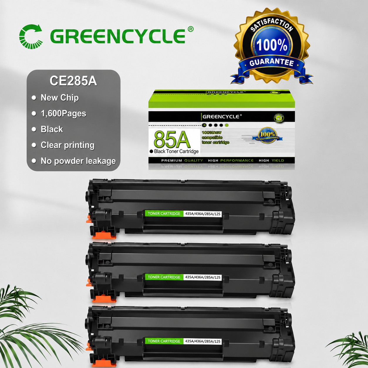 GREENCYCLE 3PK CE285A 85A Toner Cartridge for HP P1102 P1102W M1132 M1212NF