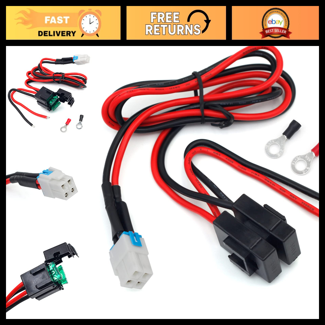 12AWG 4-Pin DC Power Supply Cable for Yaesu, Kenwood, Icom Radios - High Quality