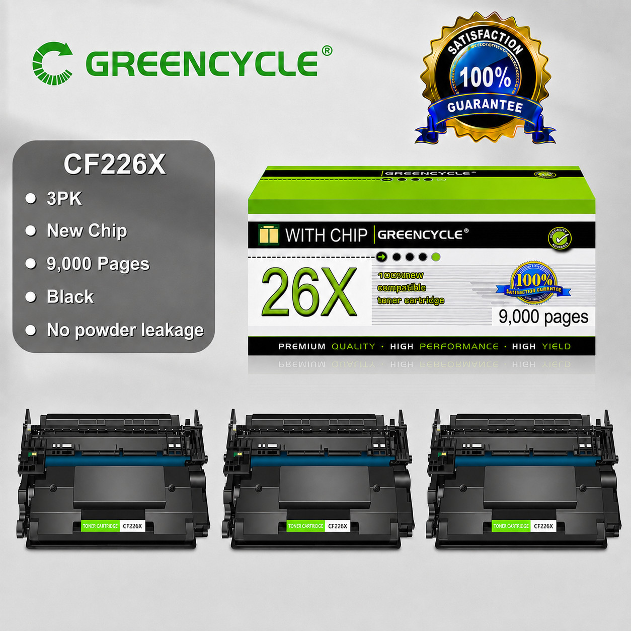 3 Pack - CF226X 26X Toner for HP LaserJet Pro MFP M426dw M426fdw M402dn M402n