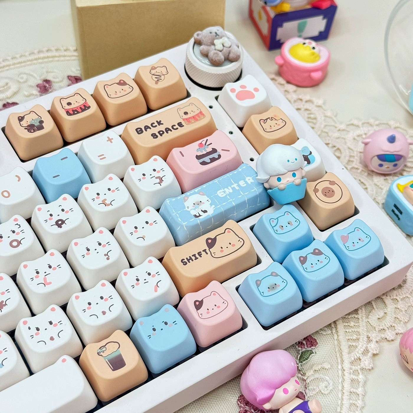 Cute Cat Keycap Set Mechanical Keyboard Kawaii Custom Keycaps Artisan Style Gift