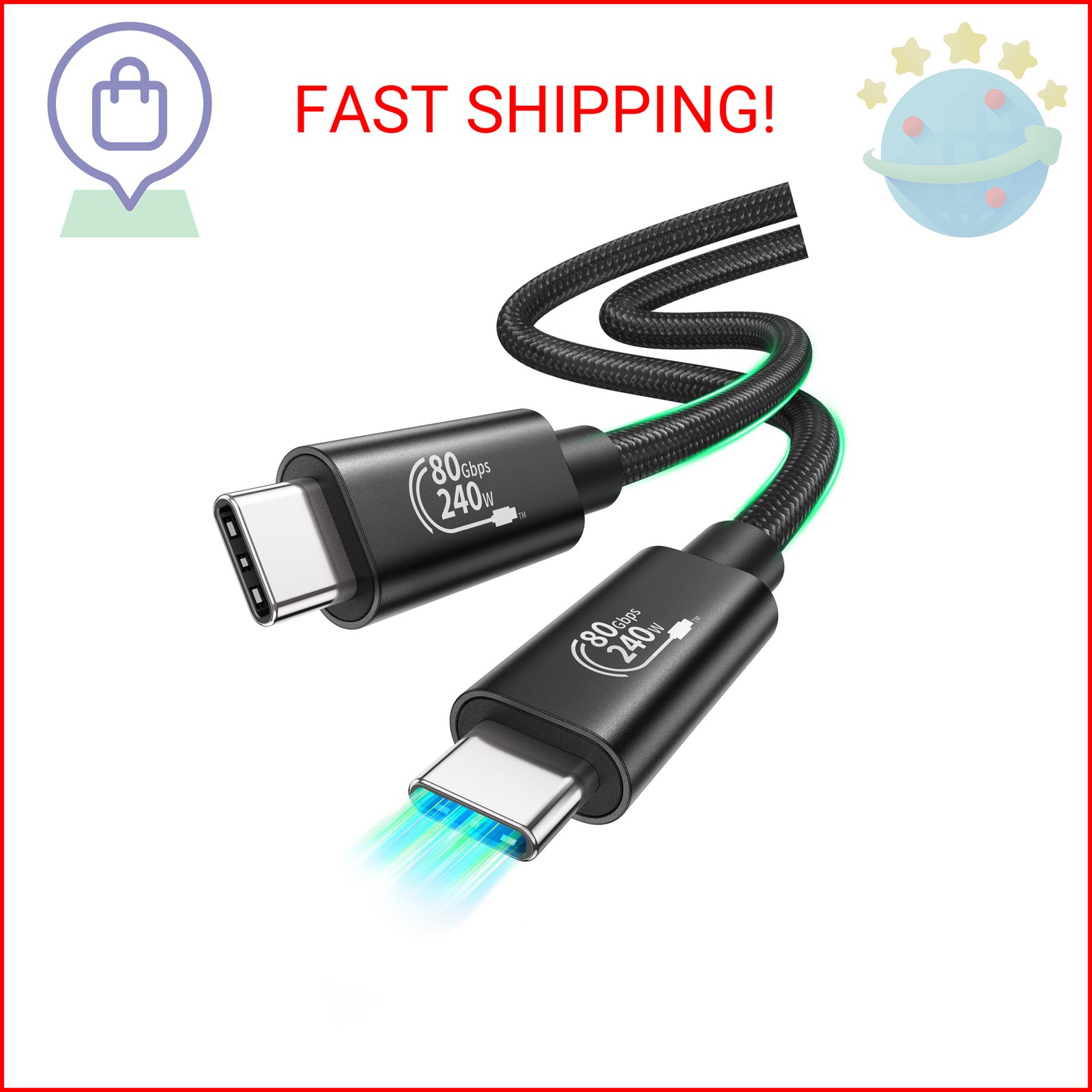 Fitee Thunderbolt 5 Cable 10FT Compatible, 80Gbps USB C Data Transfer Cable, 240