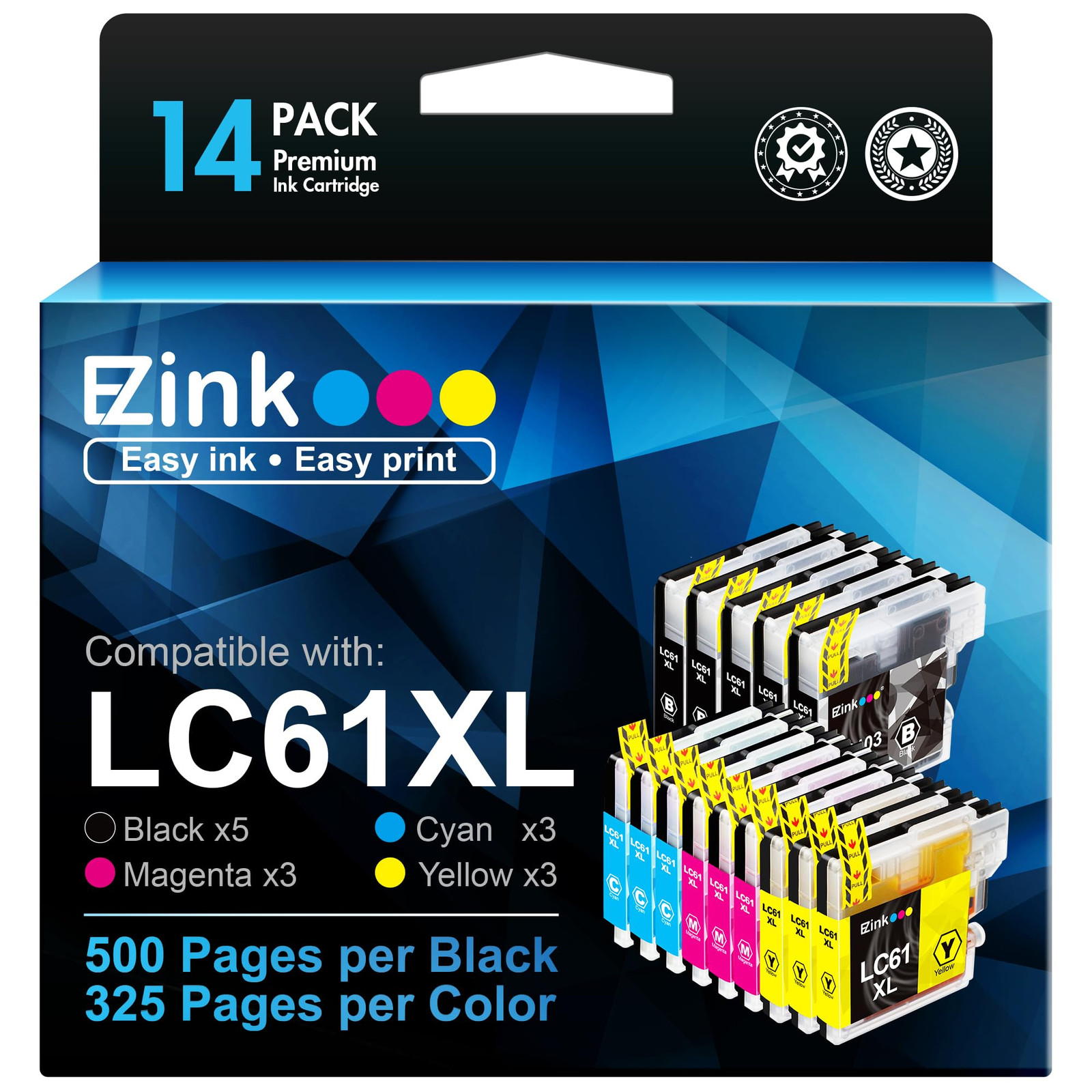 E Z Ink 14 Pack LC61 Ink Cartridges Compatible for Brother DCP MFC Printers