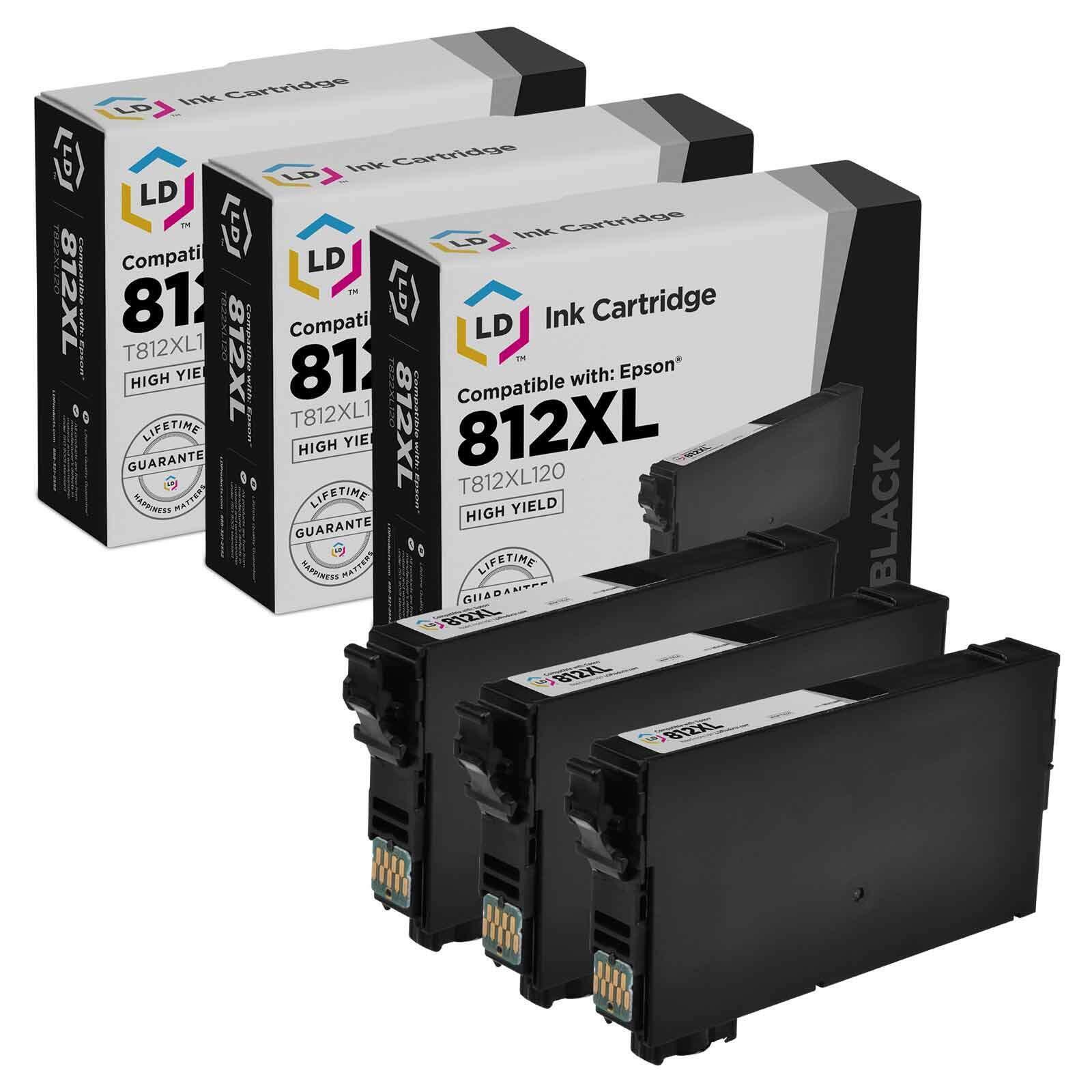 Ink Replacements for Epson 812XL T812XL T812XL120 HY (Blk, 3-Pk)
