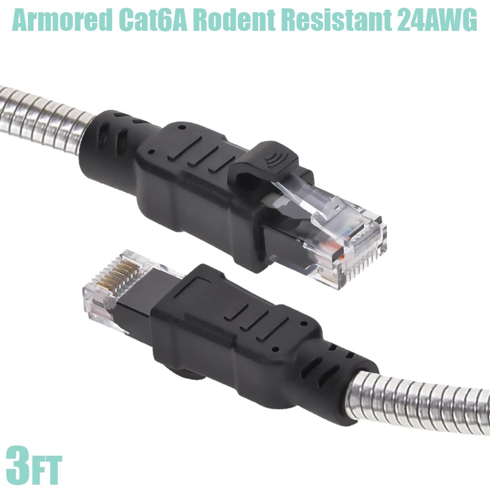 3-65FT Cat6A RJ45 Network Armored Slim Patch Cable Rodent Resistant 24AWG LOT