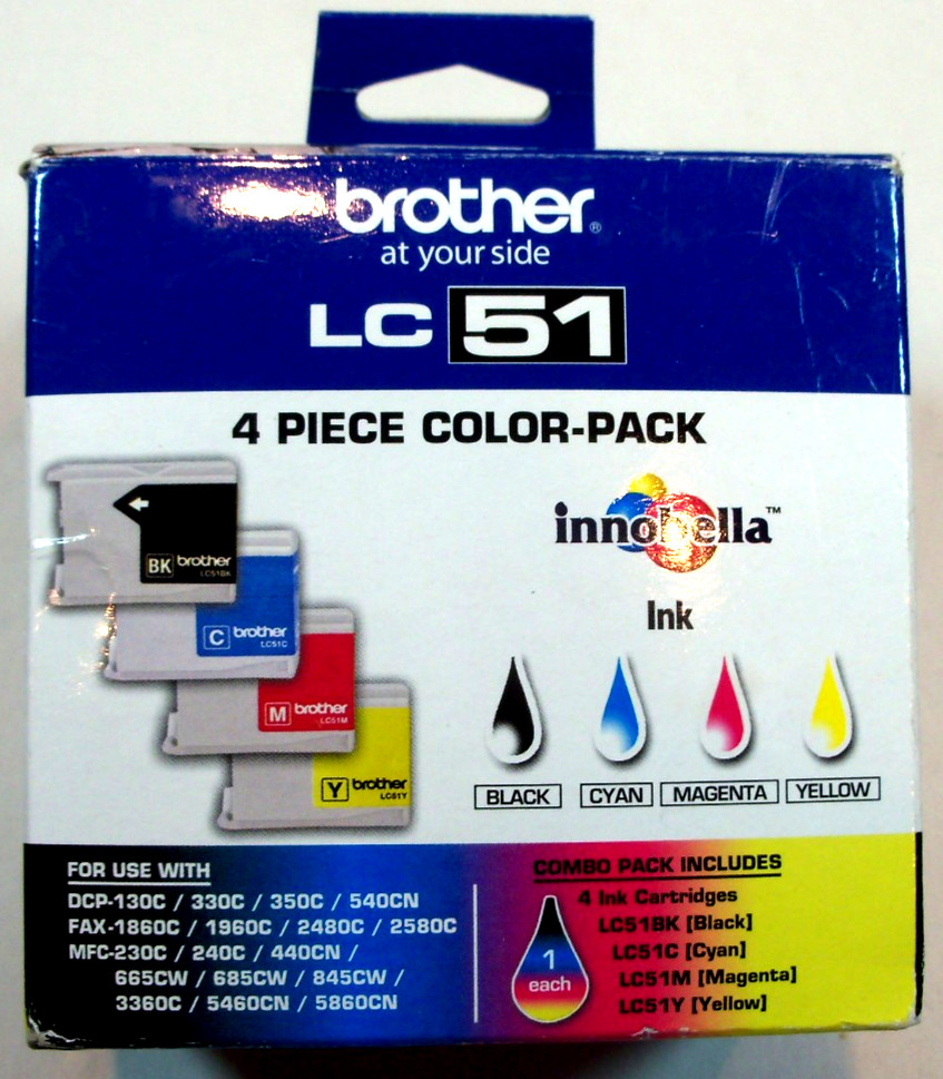 Brother LC51 Ink Cartridges Black Cyan Magenta Yellow 4-Pack